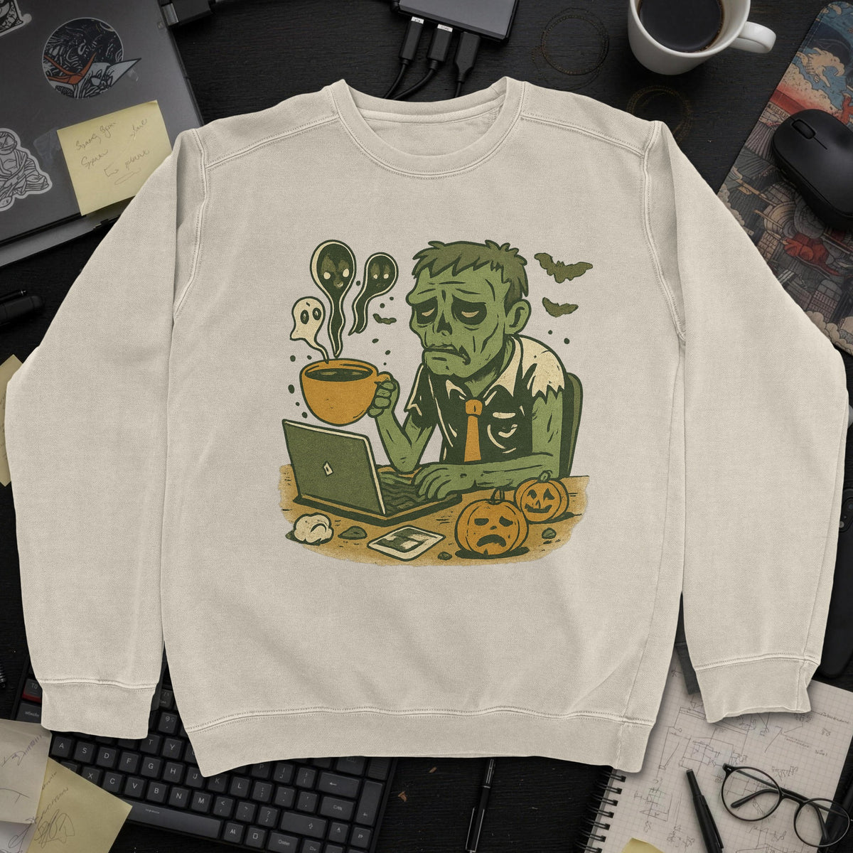 Tired Developer Zombie Sweatshirt - Sand mockup