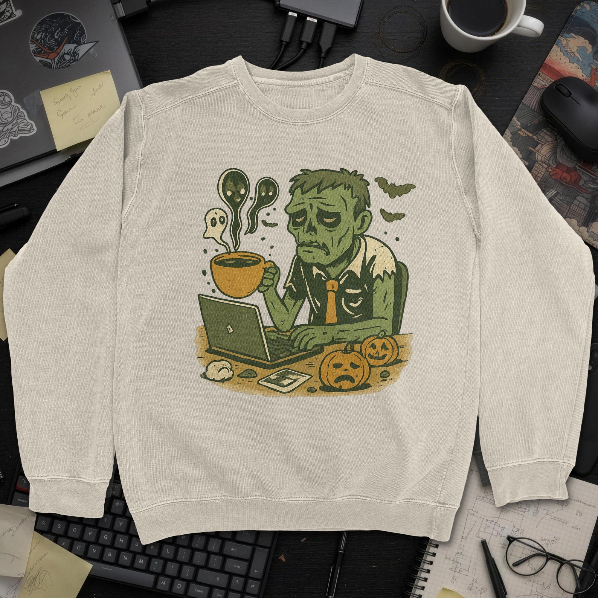Tired Developer Zombie Sweatshirt - Sand mockup