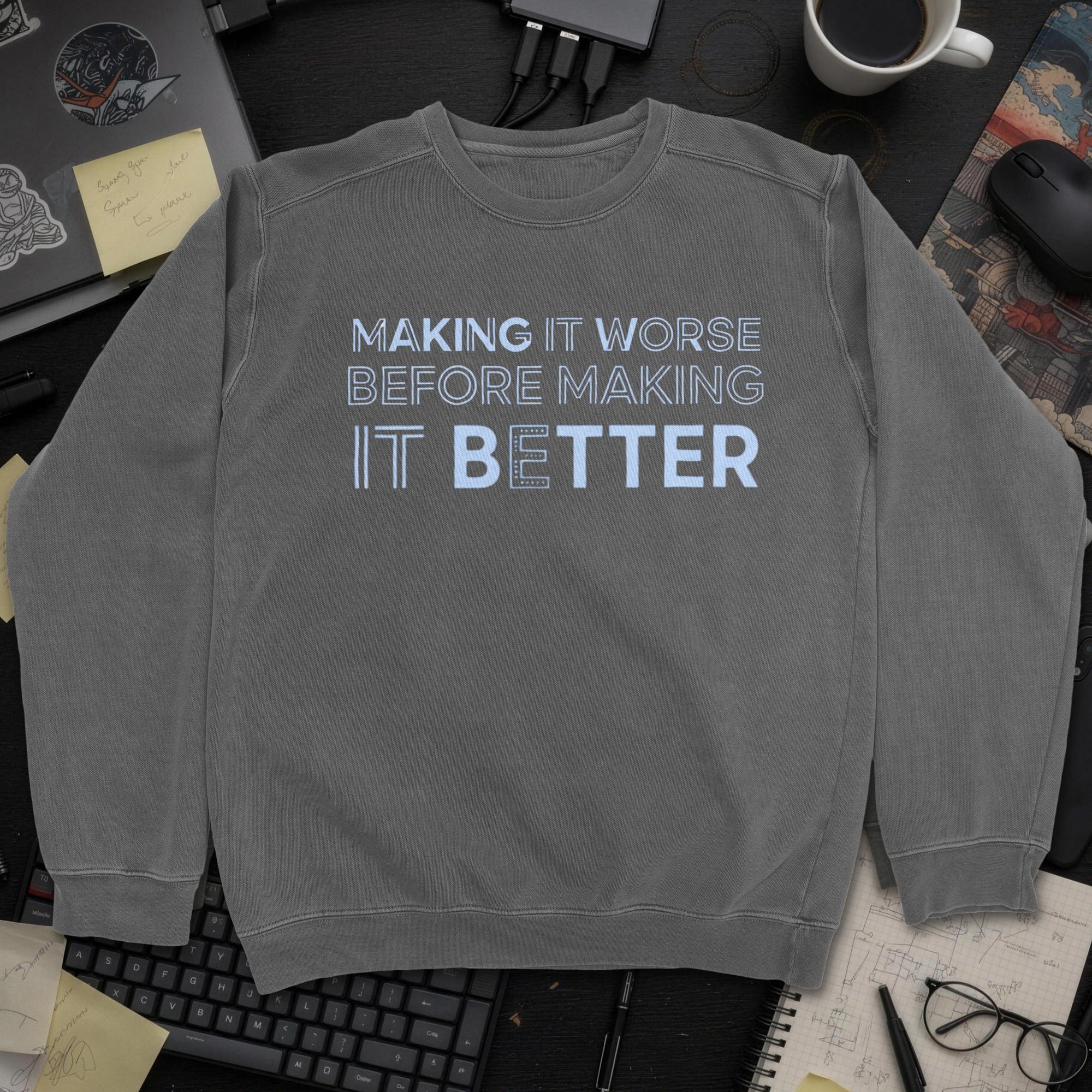 Making It Worse Before Making It Better Sweatshirt - Dark Heather mockup