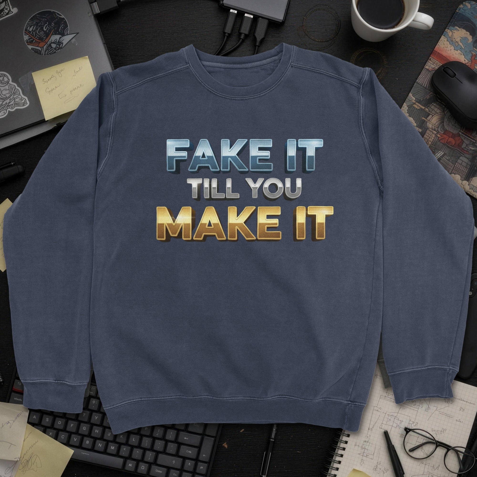 Fake It Till You Make It Sweatshirt - Navy mockup