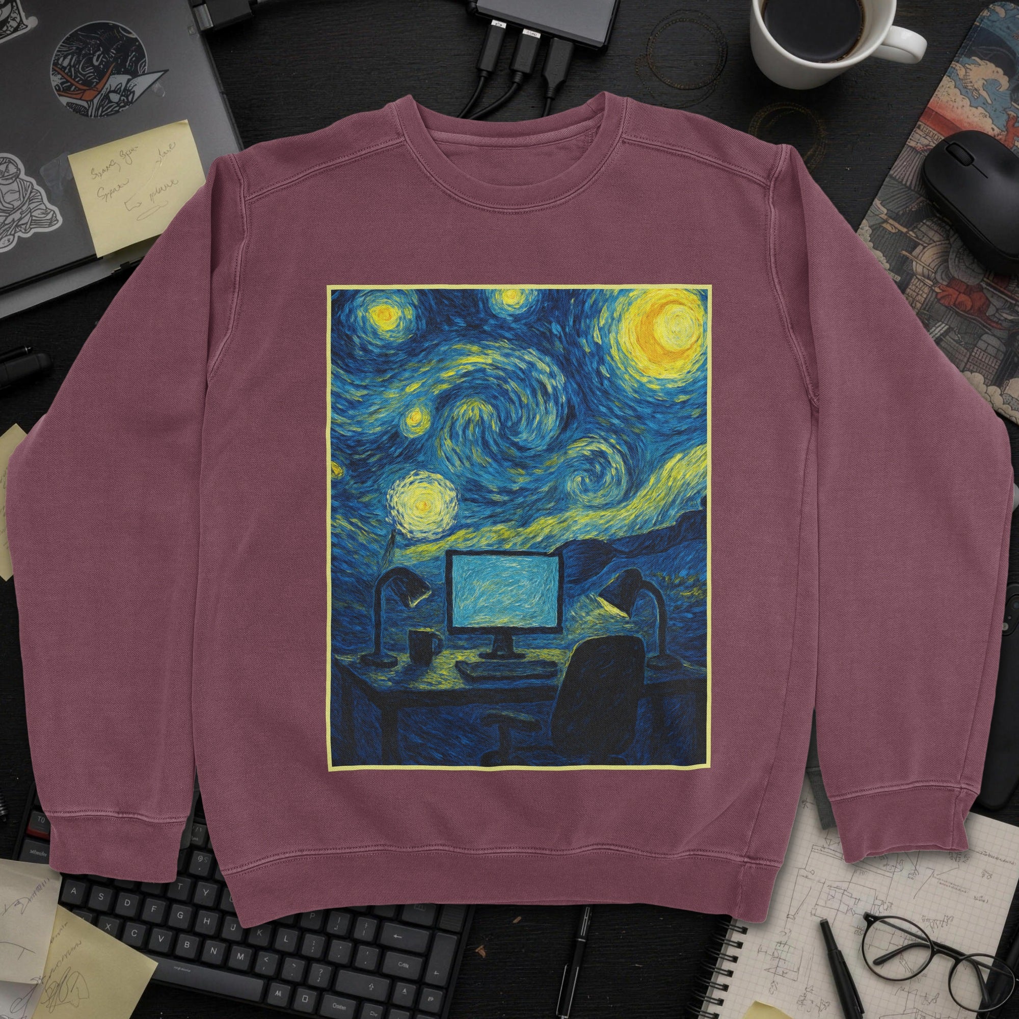 Van Gogh Desk Sweatshirt - Maroon mockup