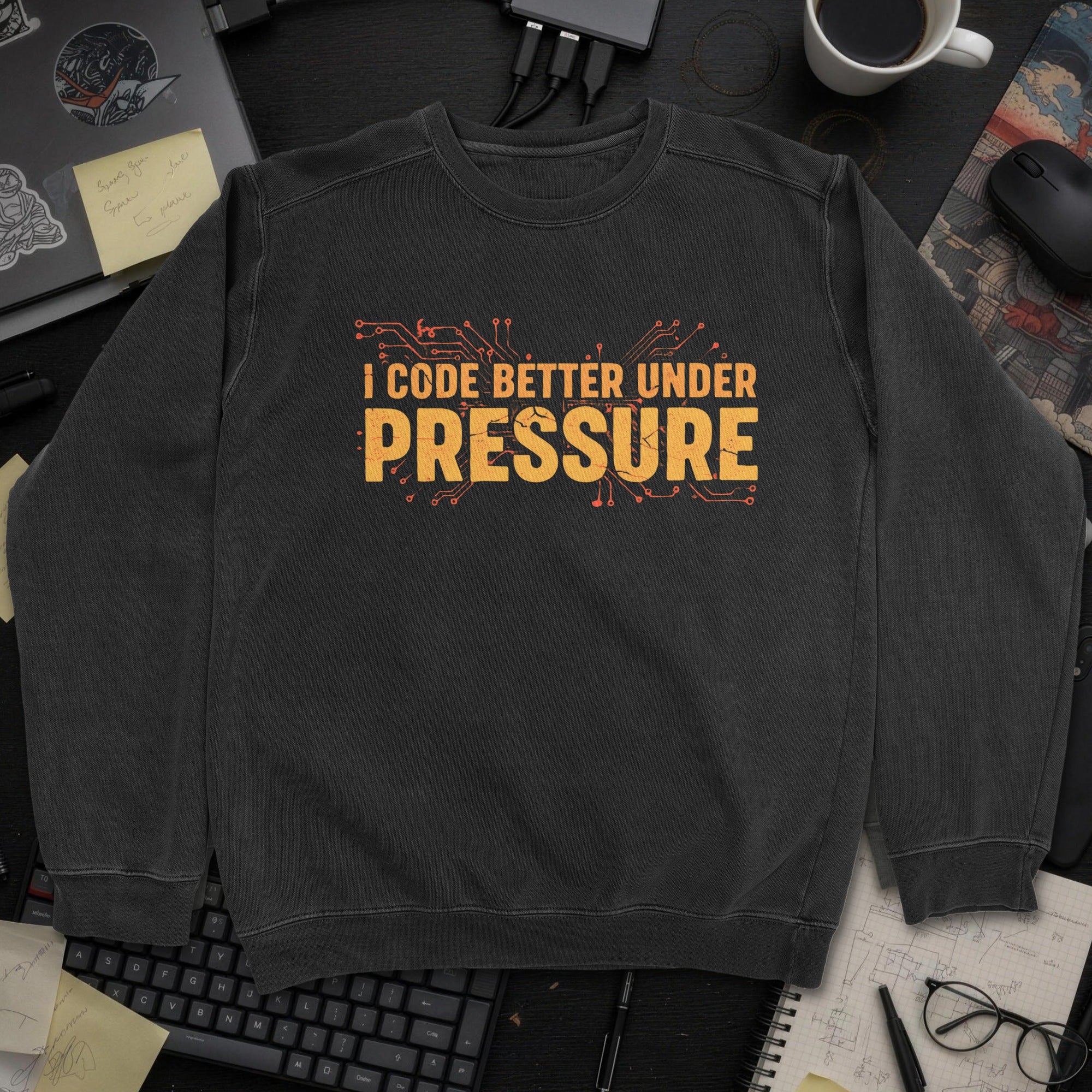 I Code Better Under Pressure Sweatshirt - Black mockup