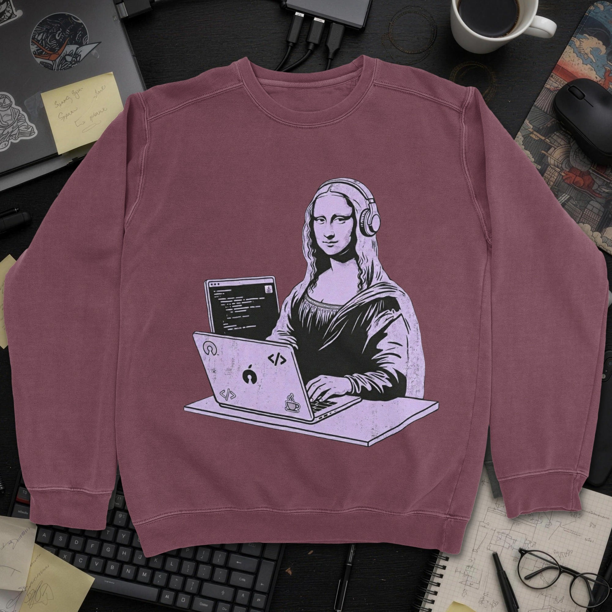 Mona Lisa Developer Sweatshirt - Maroon mockup