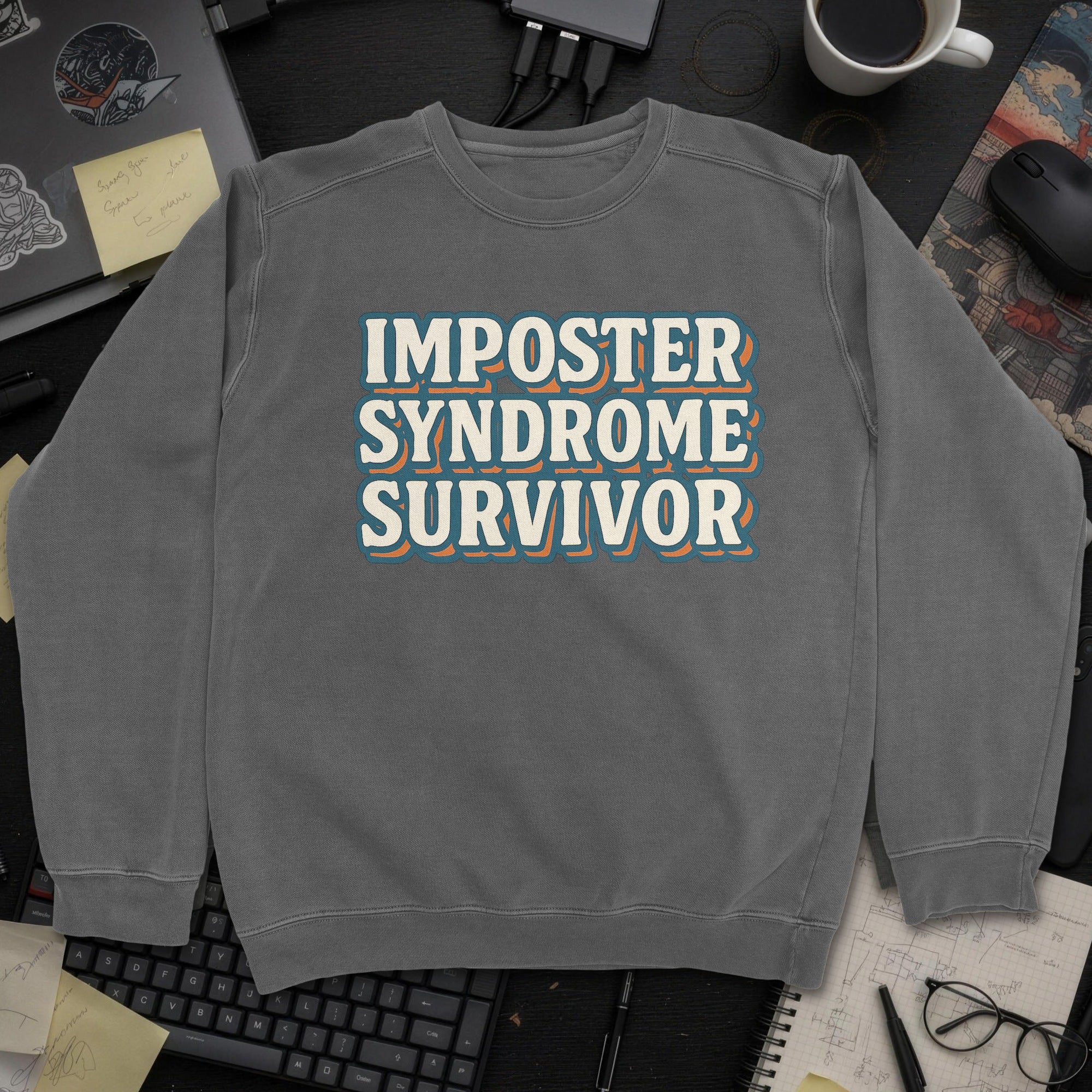 Imposter Syndrome Survivor Sweatshirt - Dark Heather mockup