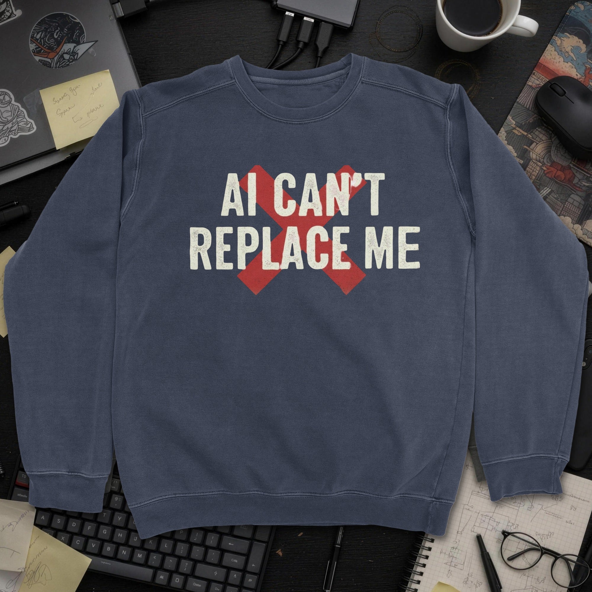 Ai Cant Replace Me Sweatshirt - Navy mockup