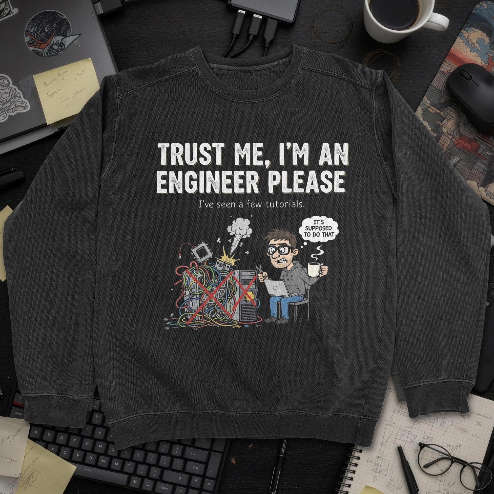 Trust Me Im An Engineer Please Sweatshirt - Black mockup