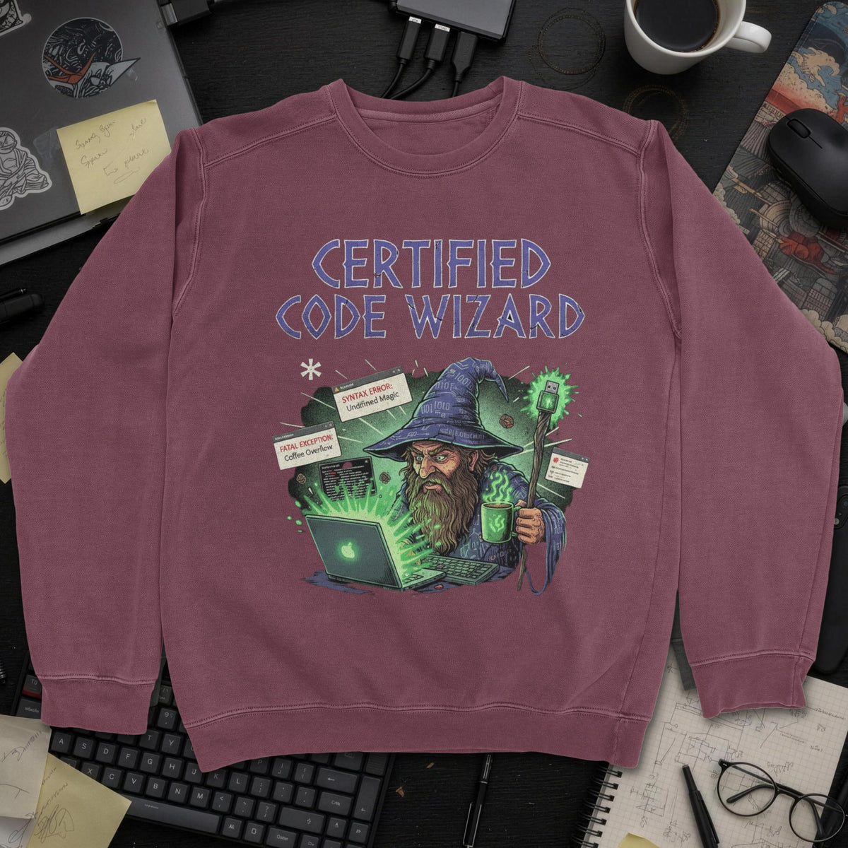 Certified Code Wizard Sweatshirt - Maroon mockup
