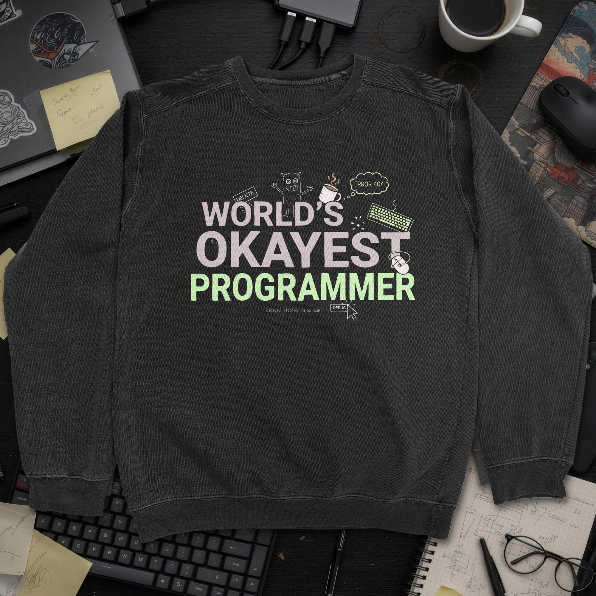 World's Okayest Programmer Sweatshirt - Black mockup