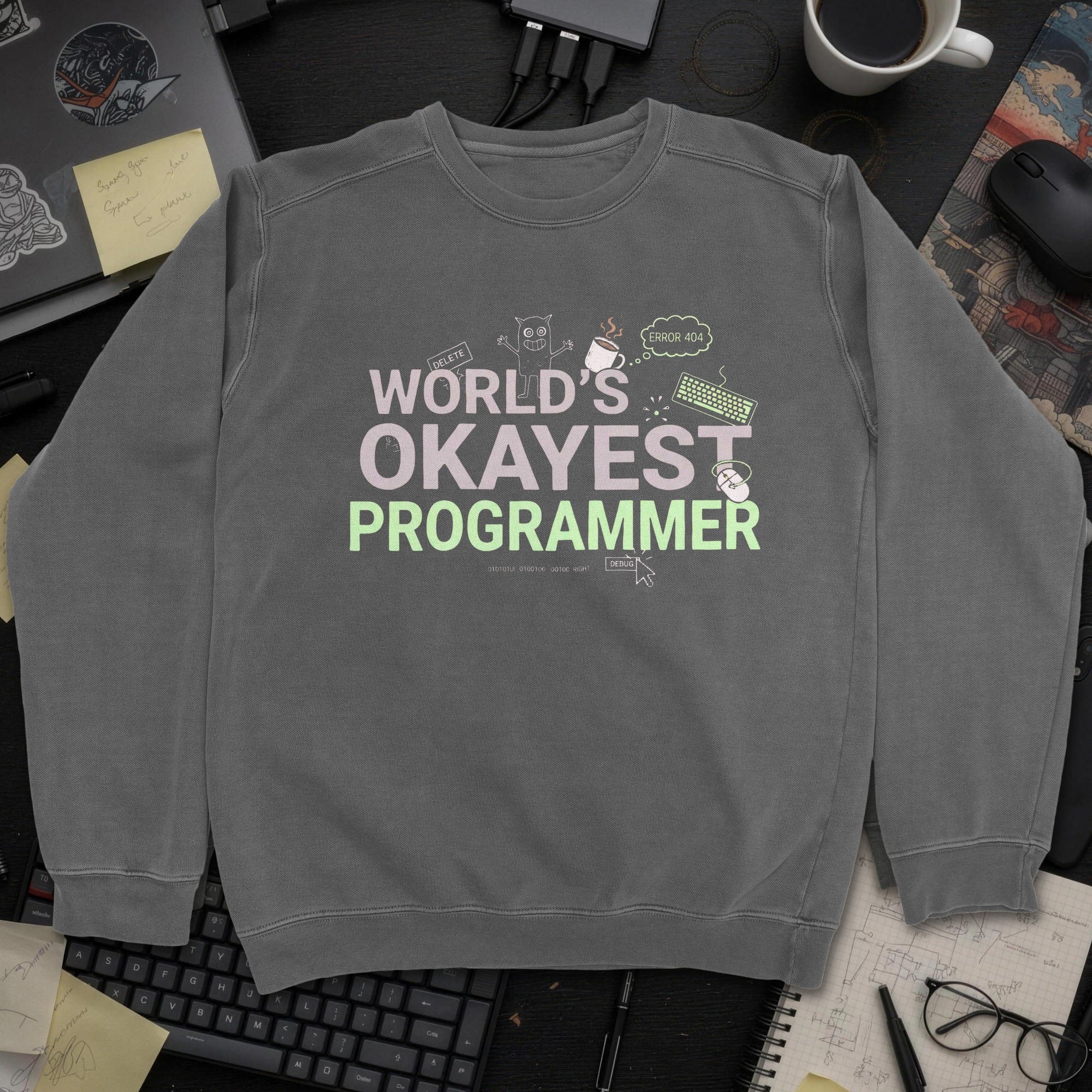 World's Okayest Programmer Sweatshirt - Dark Heather mockup