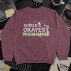 World's Okayest Programmer Sweatshirt - Maroon mockup