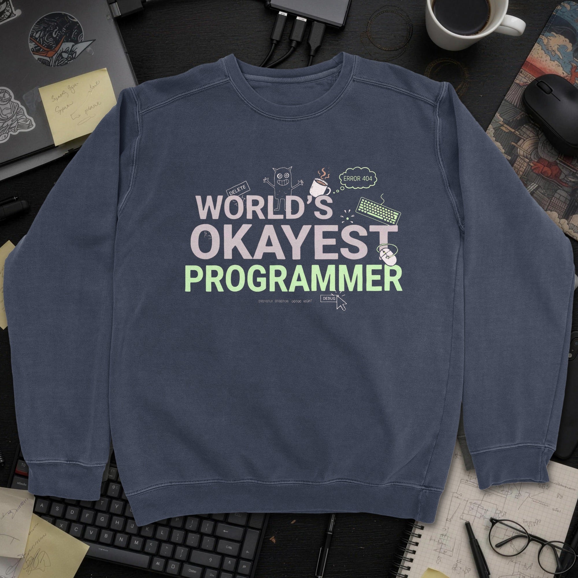 World's Okayest Programmer Sweatshirt - Navy mockup