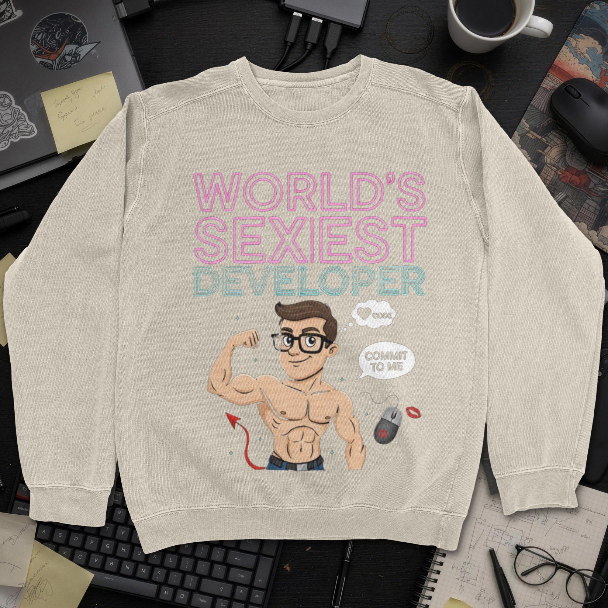 World's Sexiest Developer Sweatshirt - Sand mockup