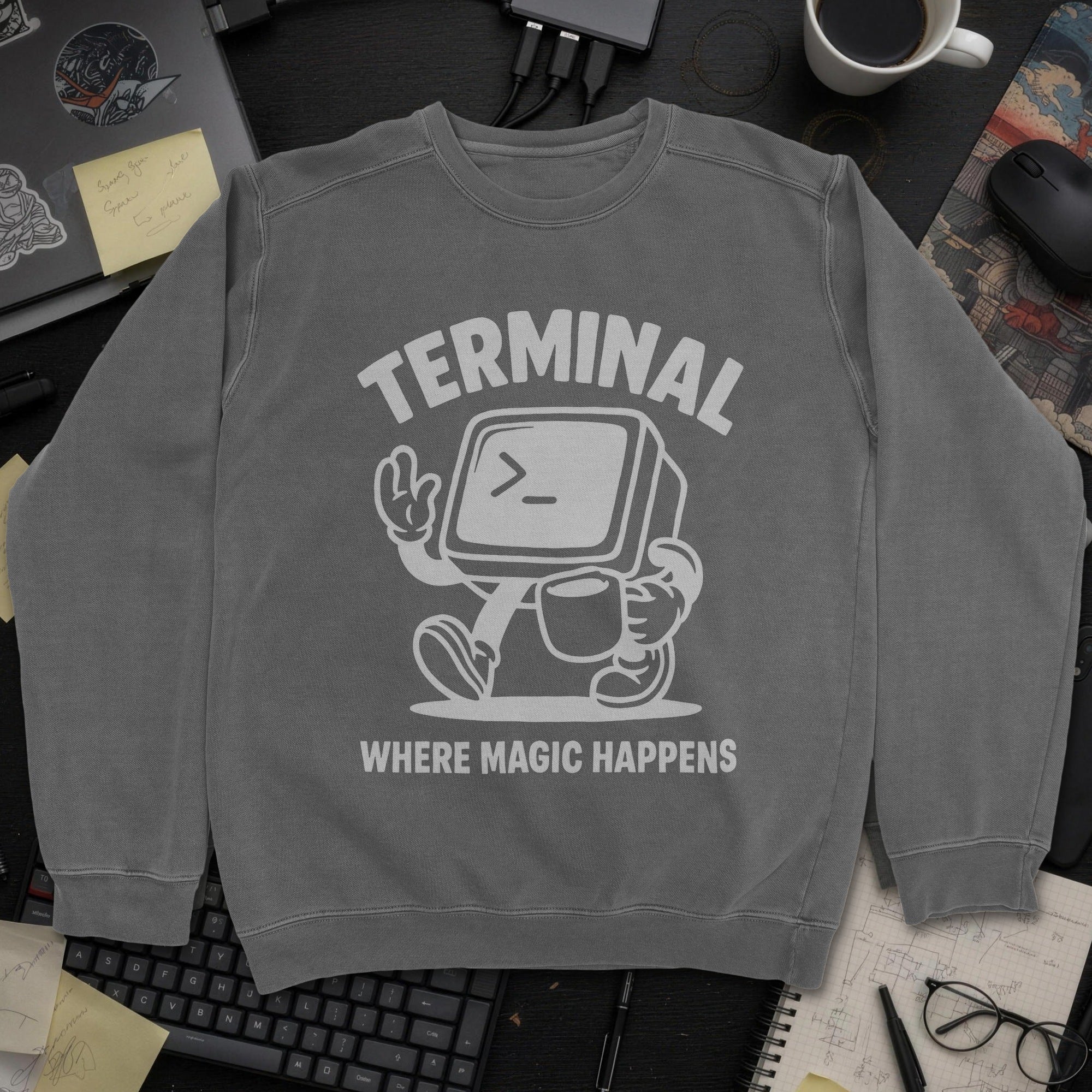 Terminal Where Magic Happens Sweatshirt - Dark Heather mockup