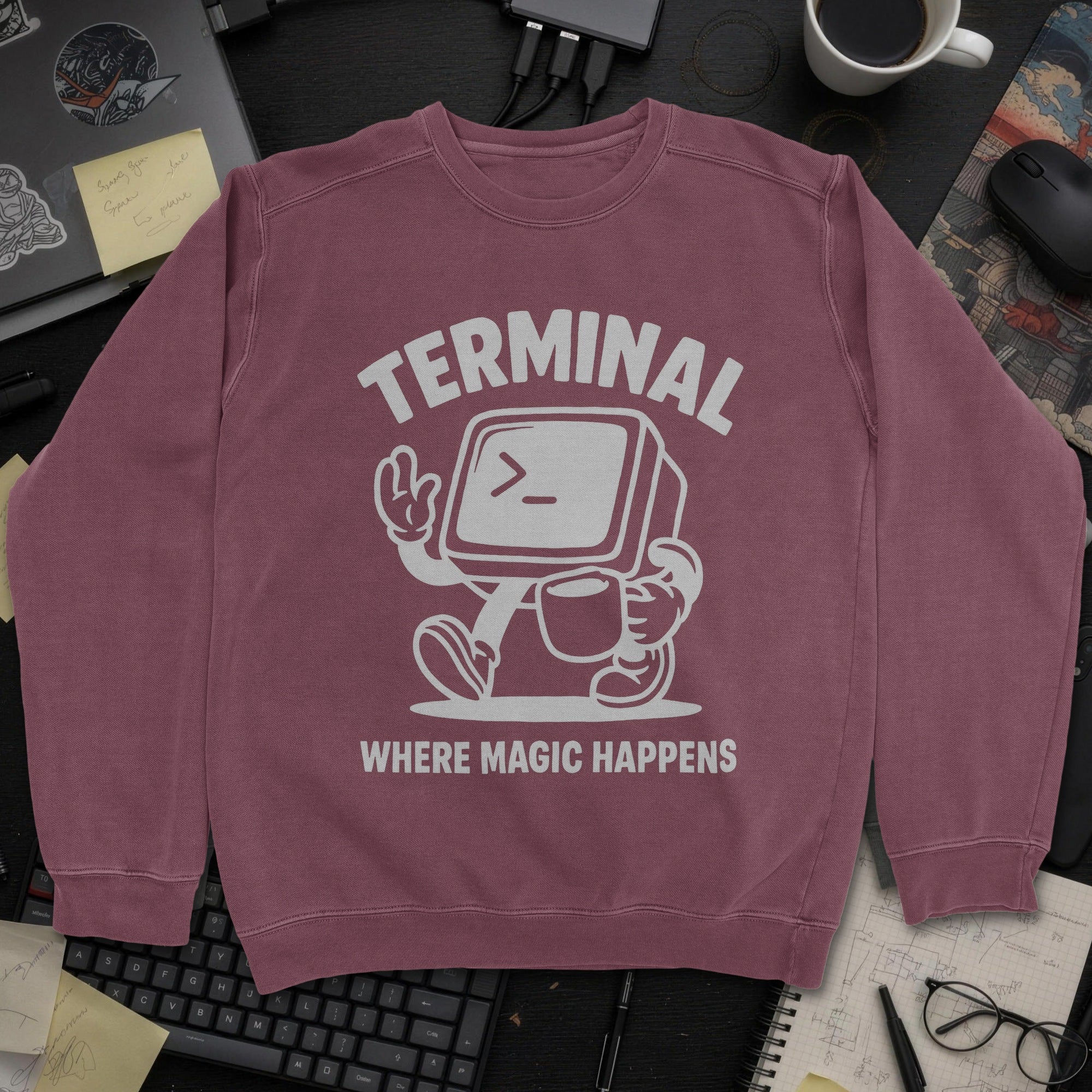 Terminal Where Magic Happens Sweatshirt - Maroon mockup