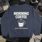 Morning Coffee Before I Start Debugging Sweatshirt - Navy mockup