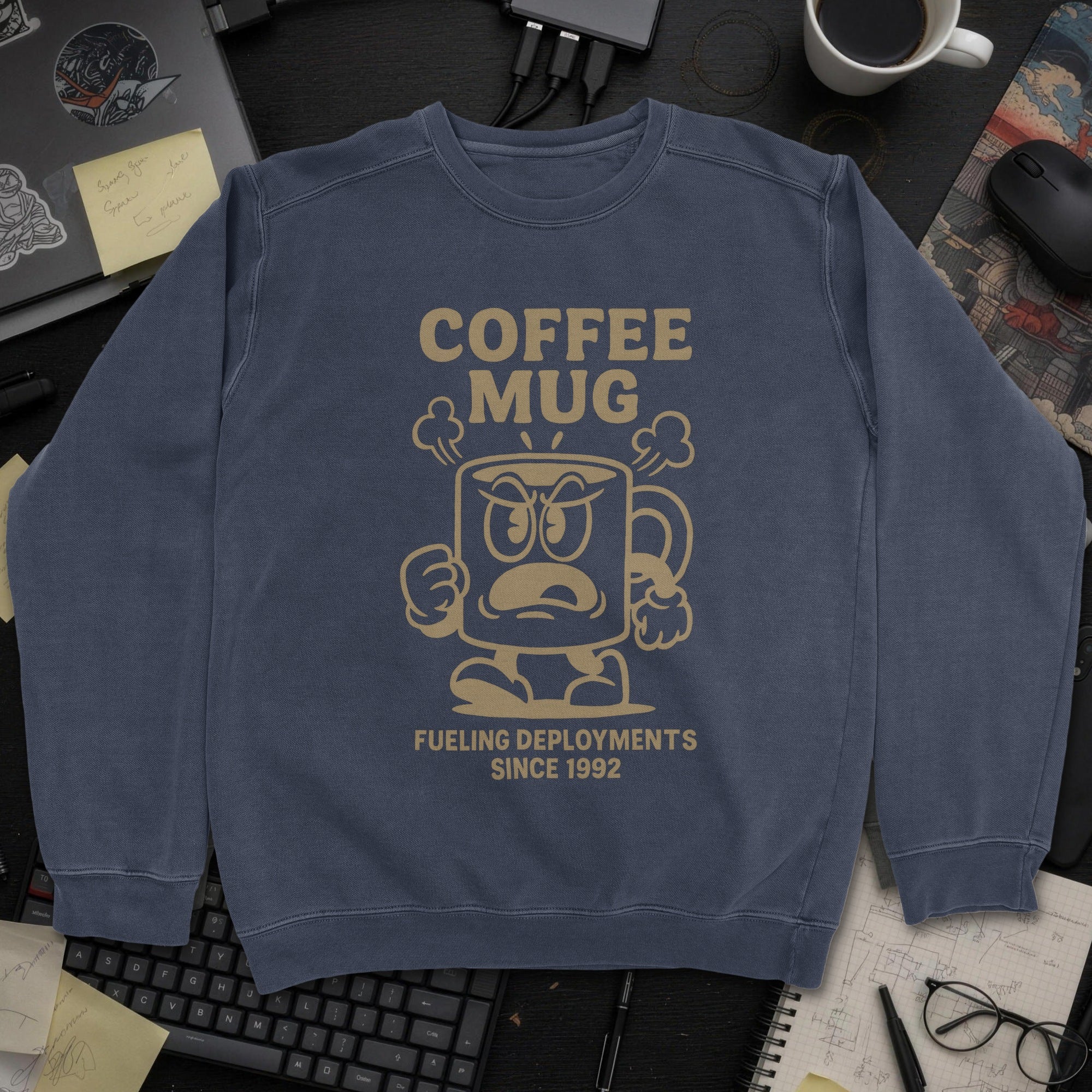 Coffee Mug Fueling Deployment Since 1992 Sweatshirt - Navy mockup
