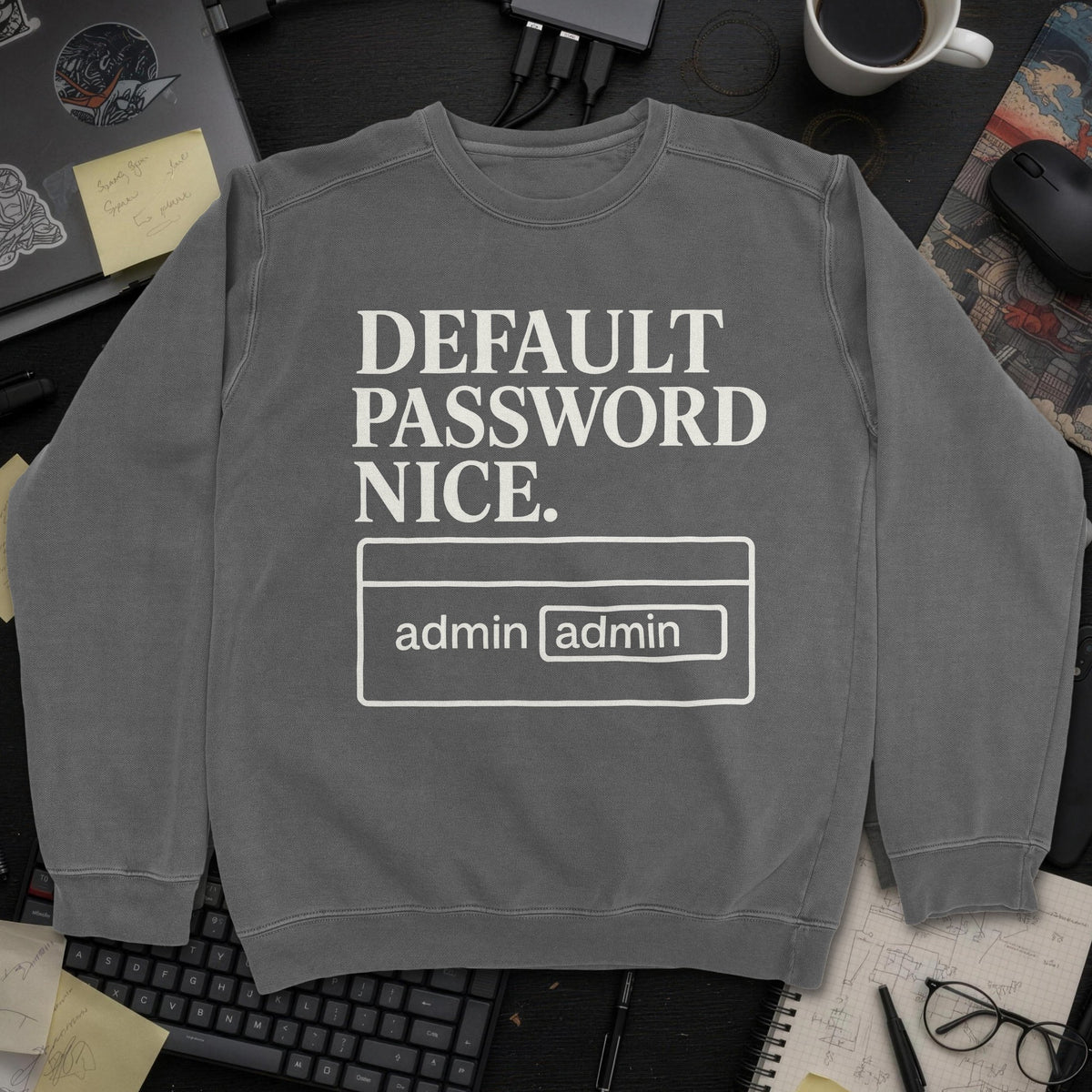 Default Password Nice Sweatshirt - Dark Heather mockup