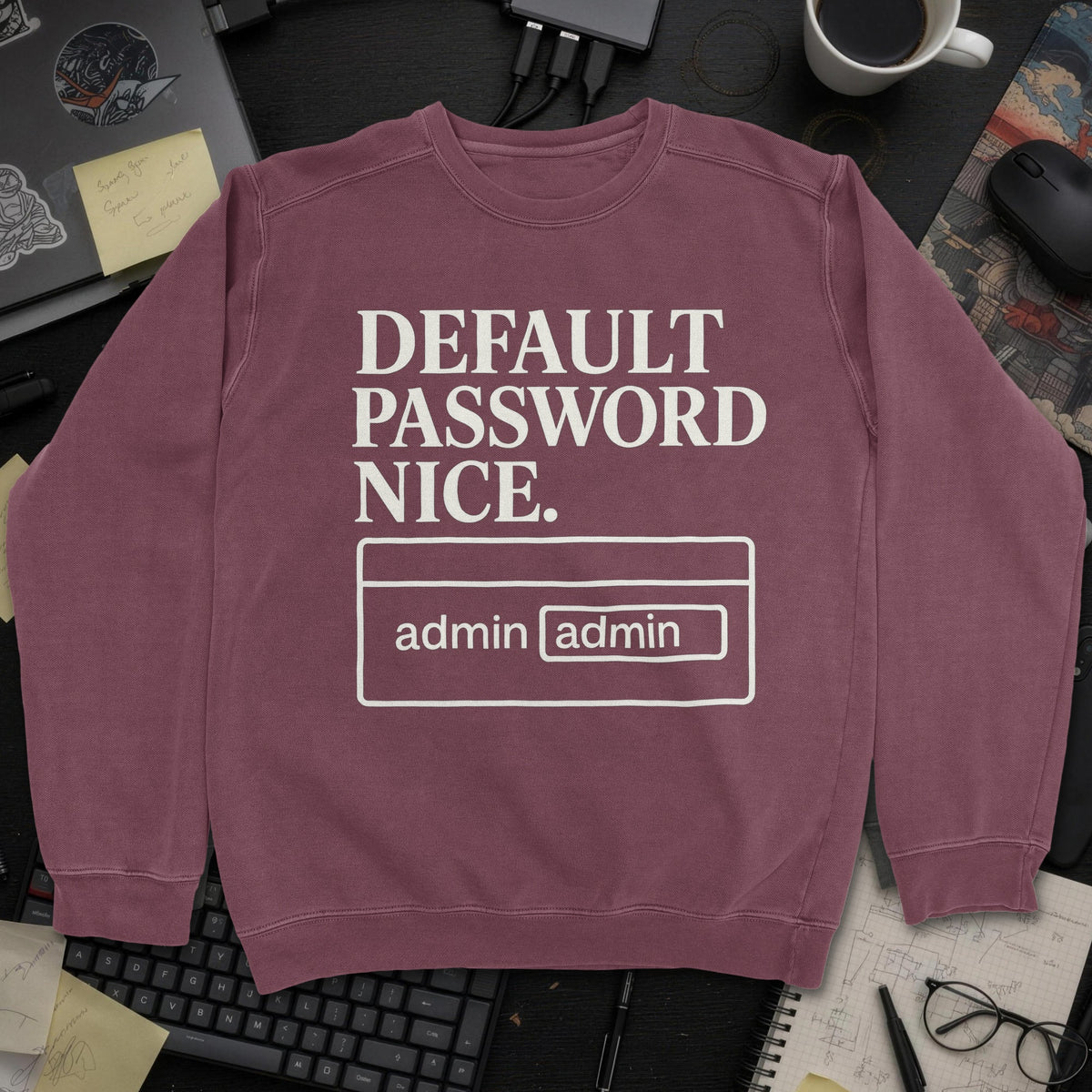 Default Password Nice Sweatshirt - Maroon mockup