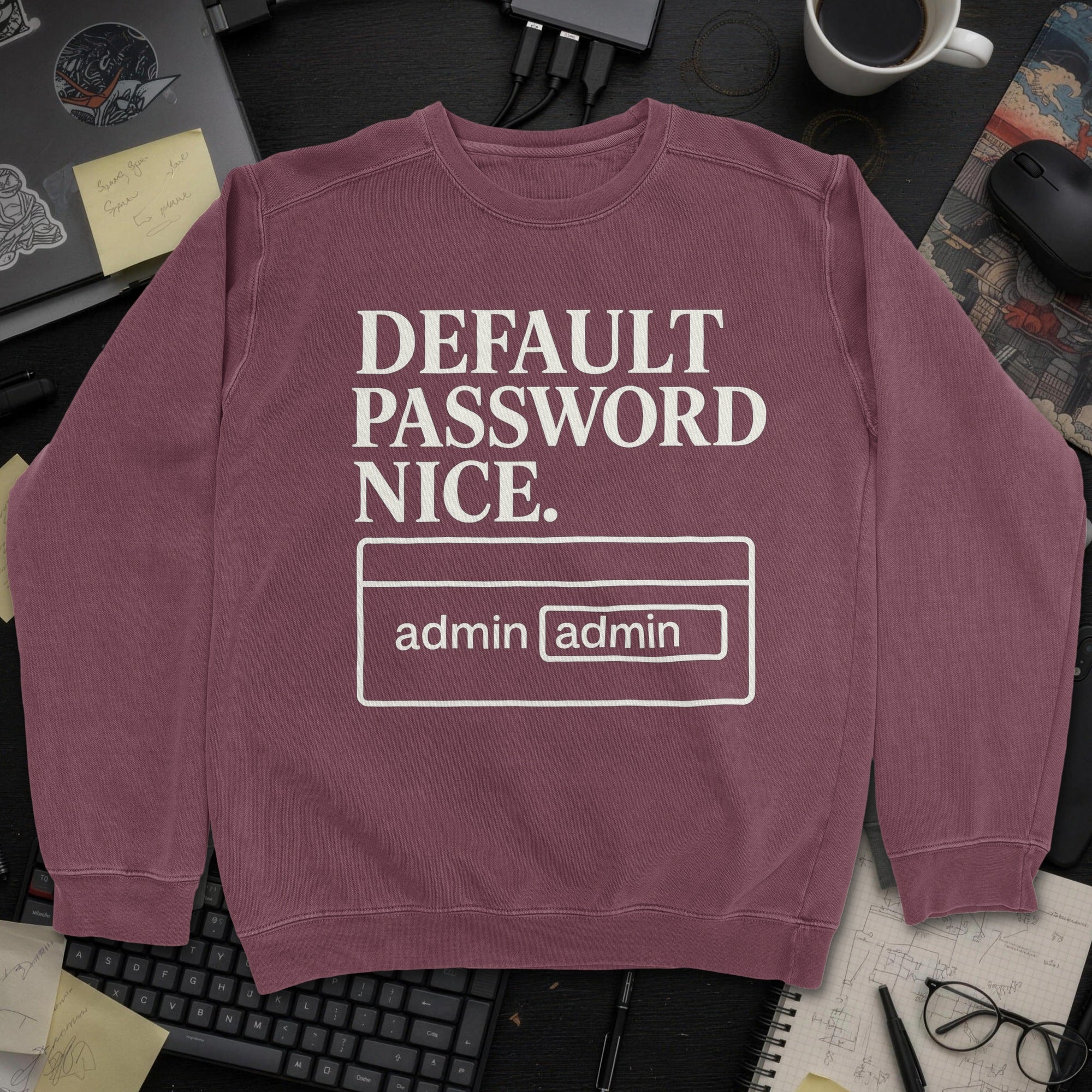 Default Password Nice Sweatshirt - Maroon mockup