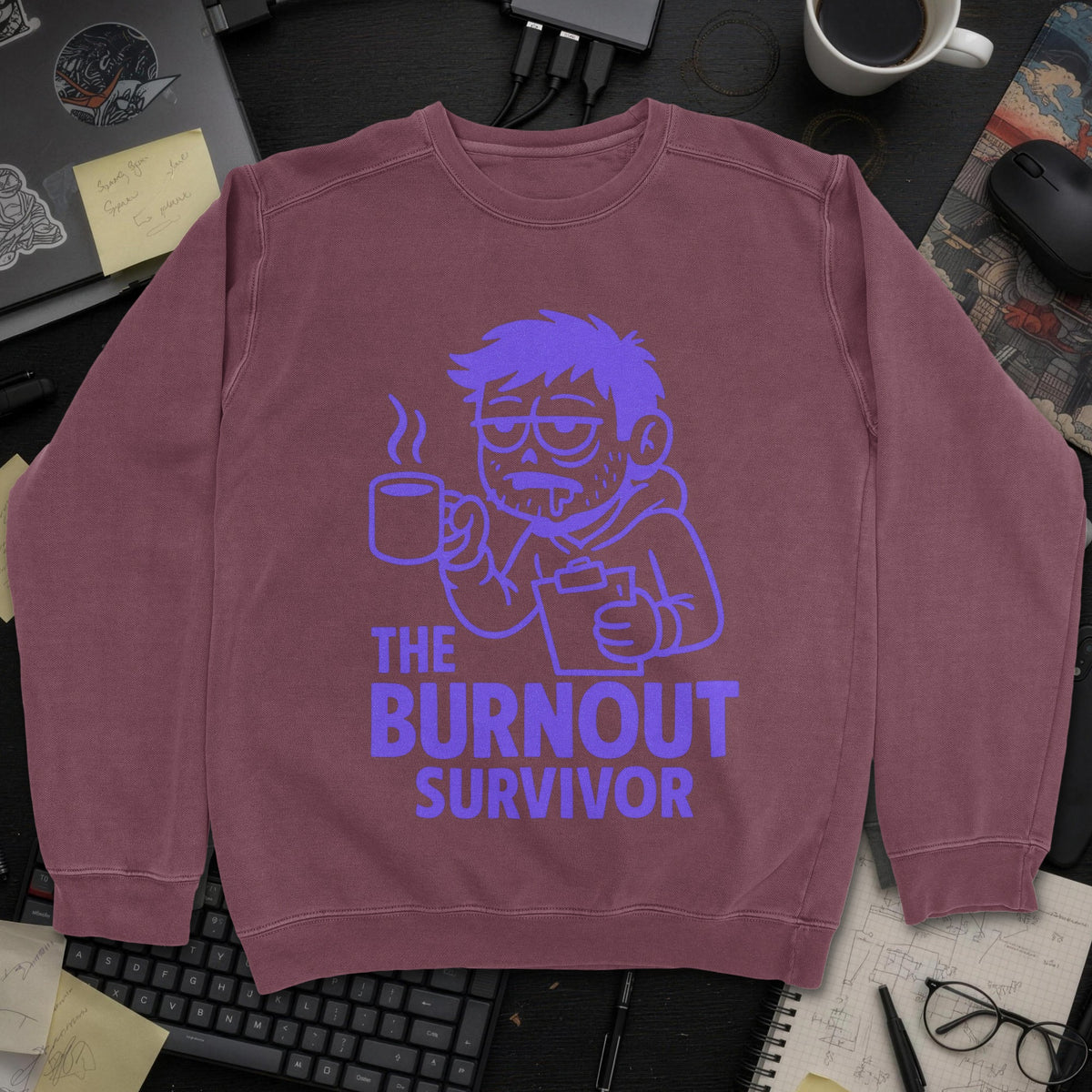The Burnout Survivor Sweatshirt - Maroon mockup