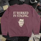 It Worked In Staging Sweatshirt - Maroon mockup
