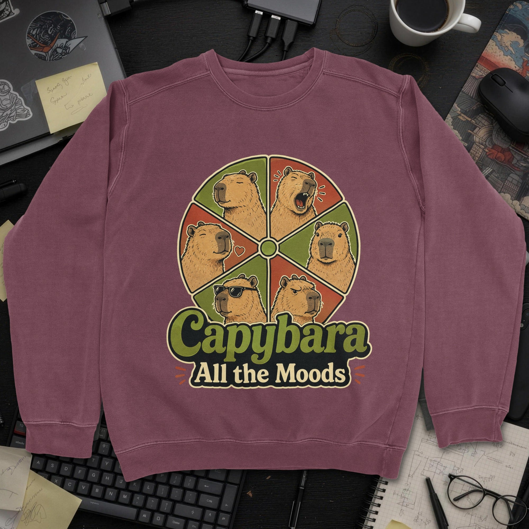 Capybara All the Moods Sweatshirt - Maroon mockup