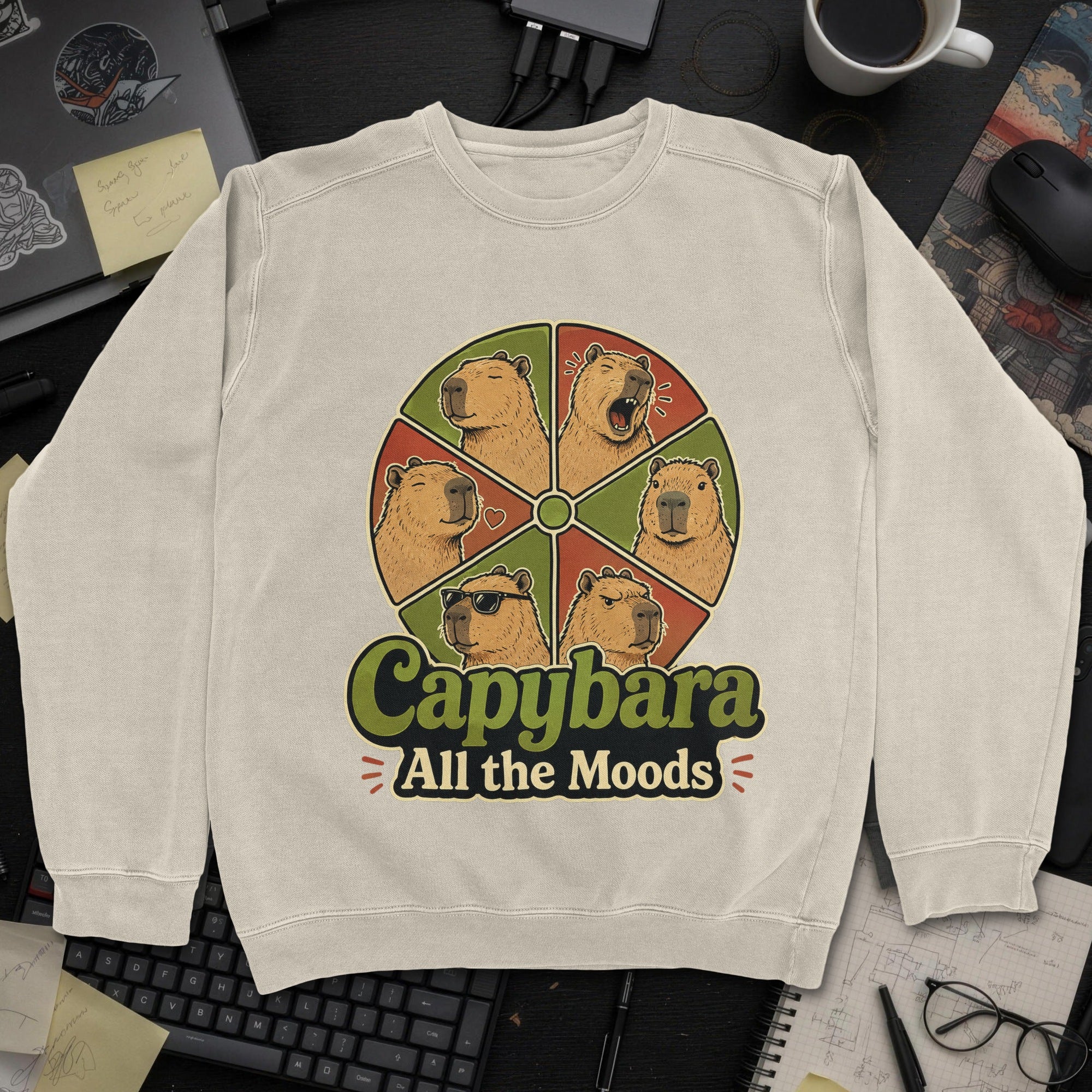 Capybara All the Moods Sweatshirt - Sand mockup