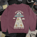 Humans Are Weird Sweatshirt - Maroon mockup