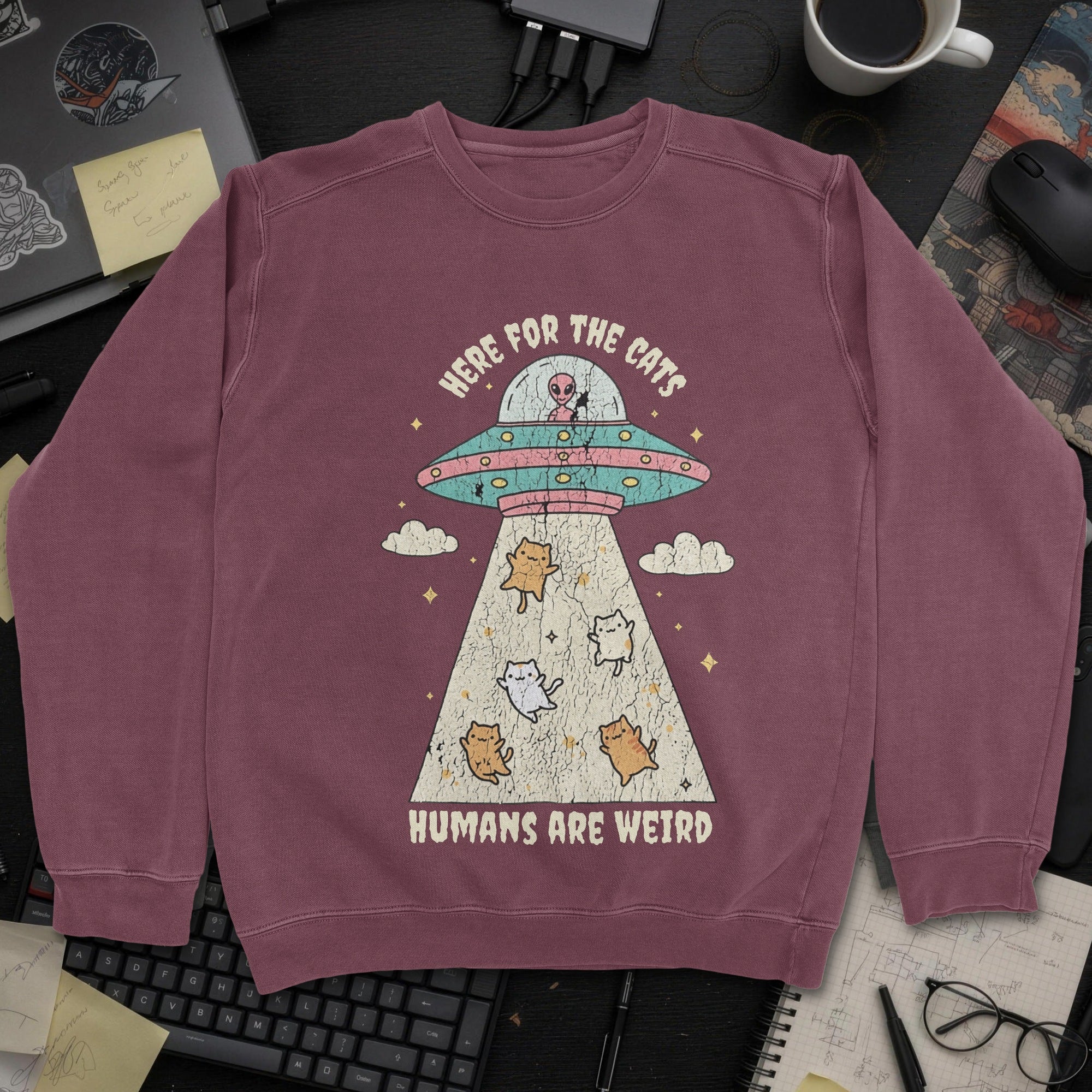 Humans Are Weird Sweatshirt - Maroon mockup