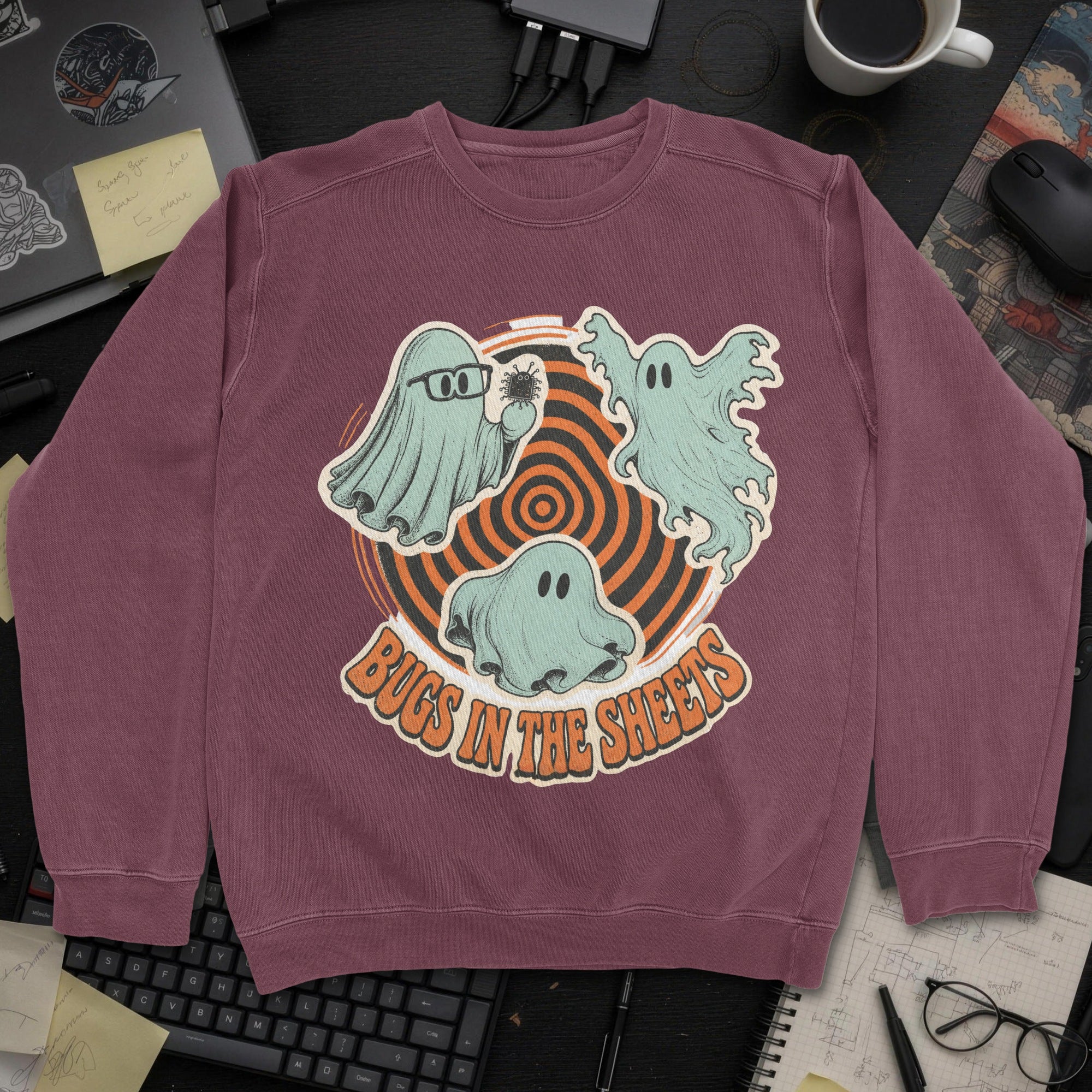 Bugs in the Sheets Sweatshirt - Maroon mockup