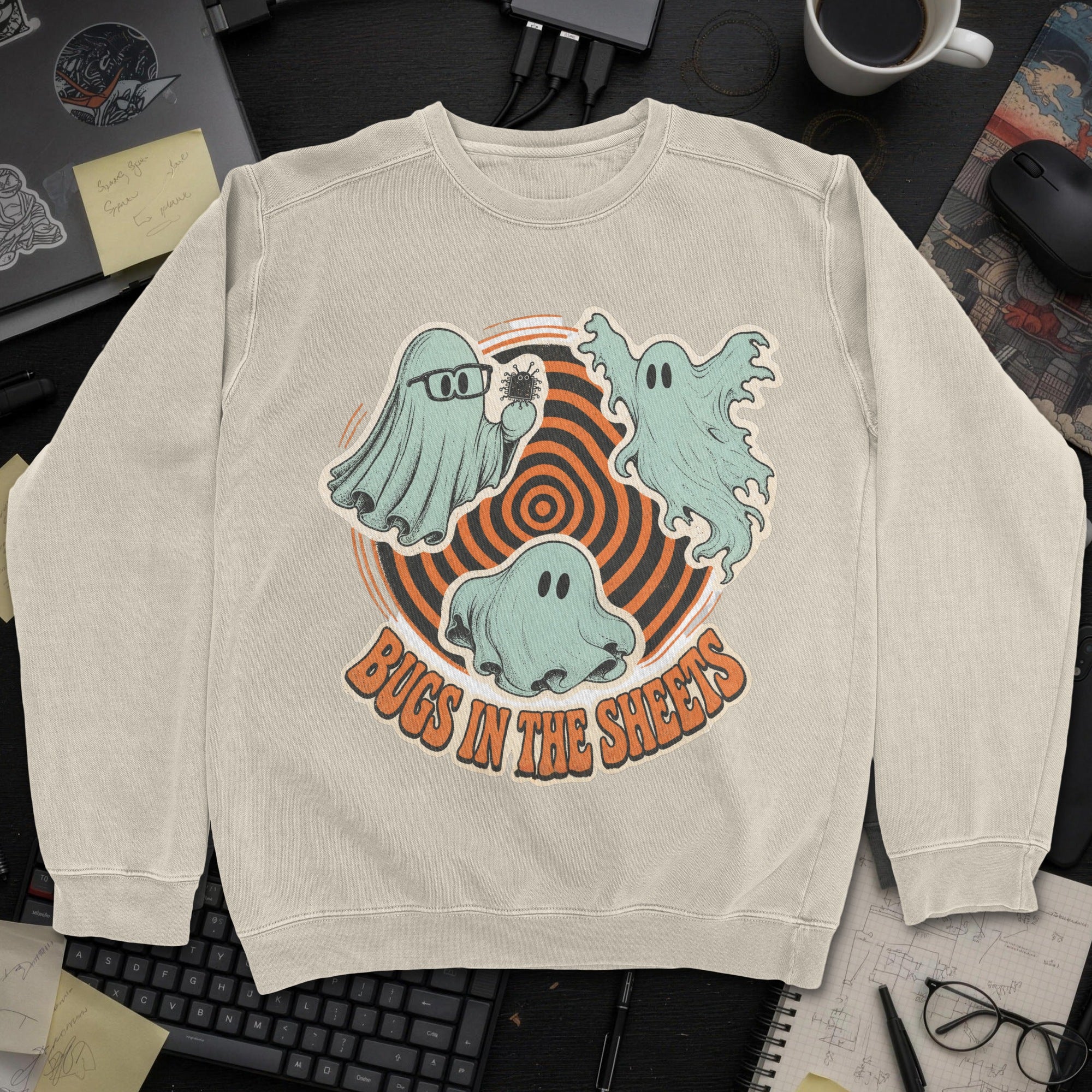 Bugs in the Sheets Sweatshirt - Sand mockup