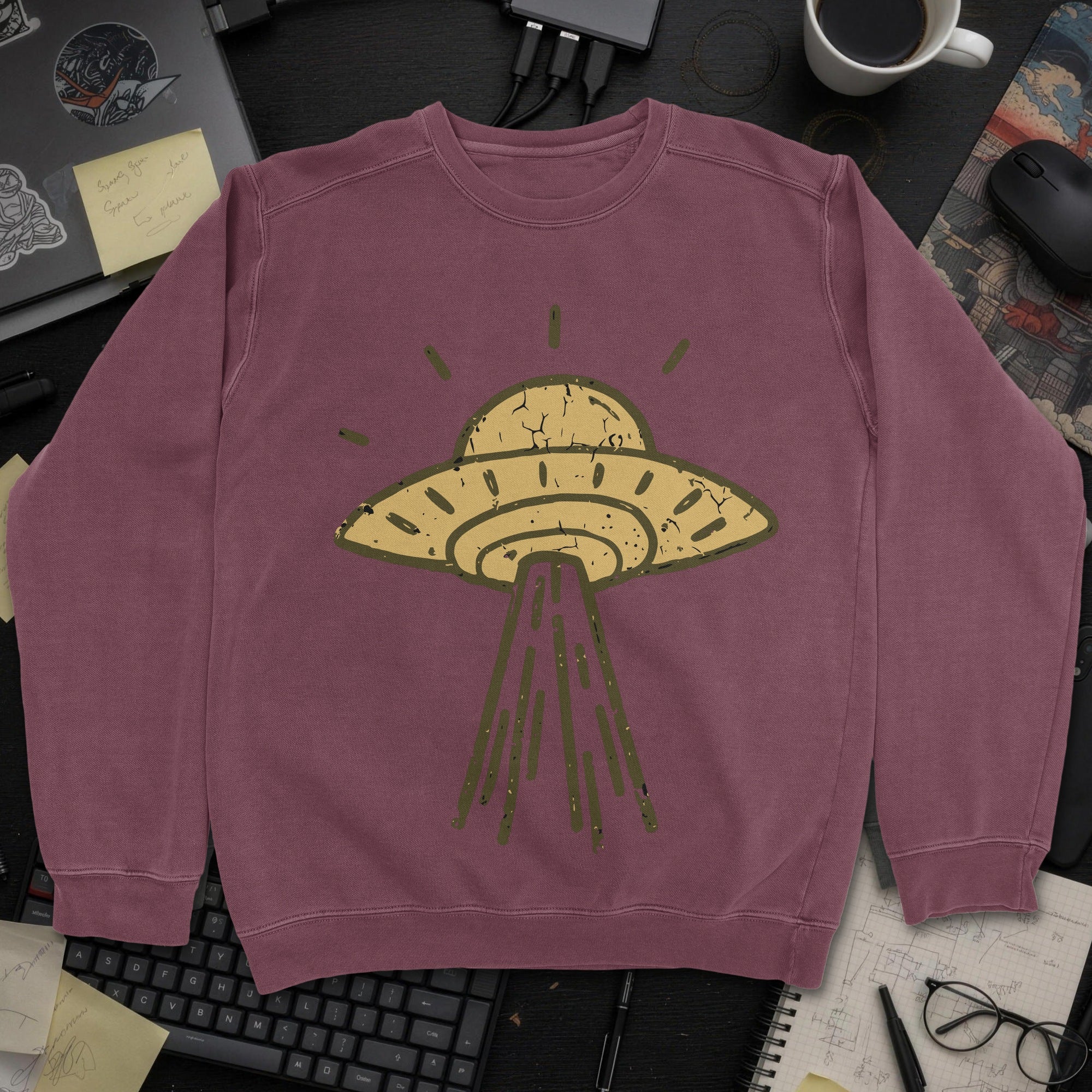 UFO Landing Sweatshirt - Maroon mockup
