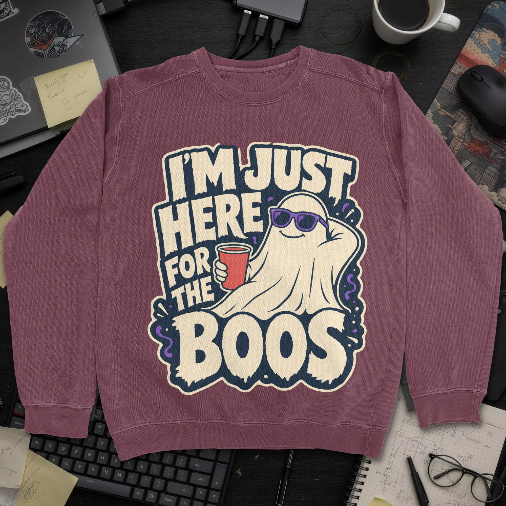 Here for the Boos Sweatshirt - Maroon mockup