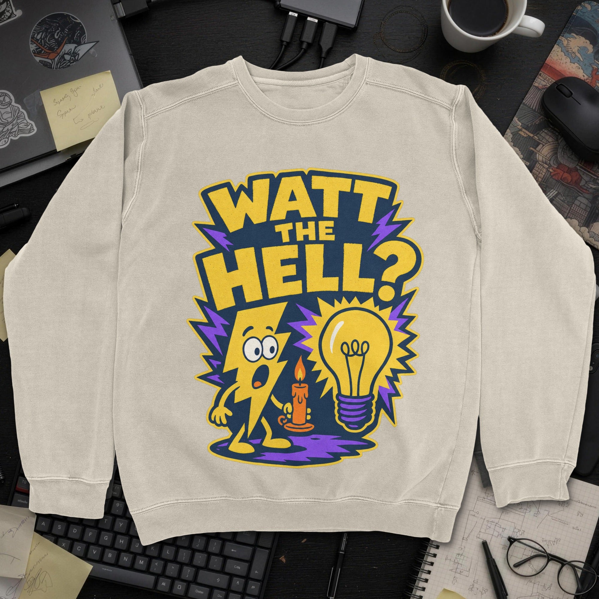 Watt the Hell Sweatshirt - Sand mockup