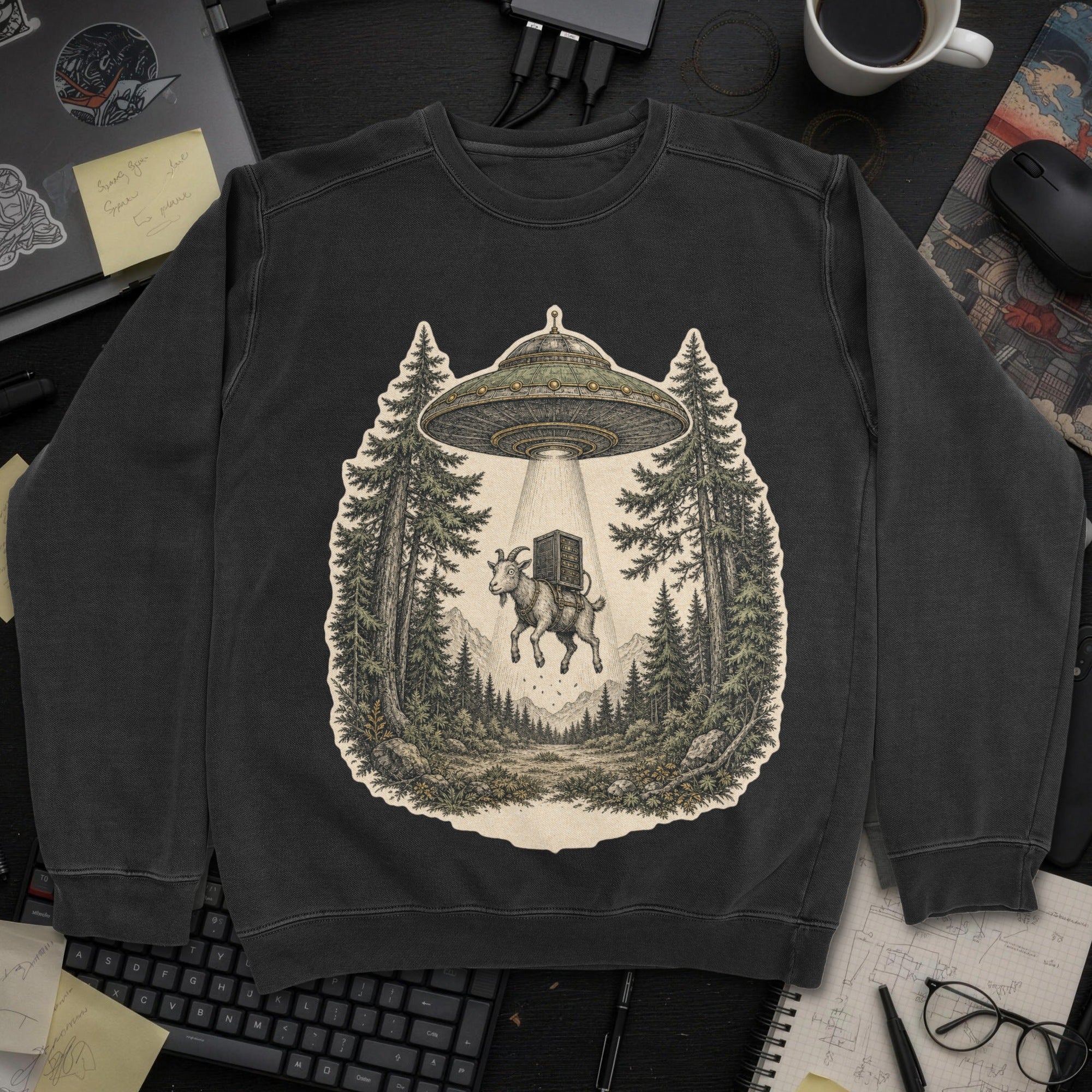 UFO Abduction Sweatshirt - Black mockup