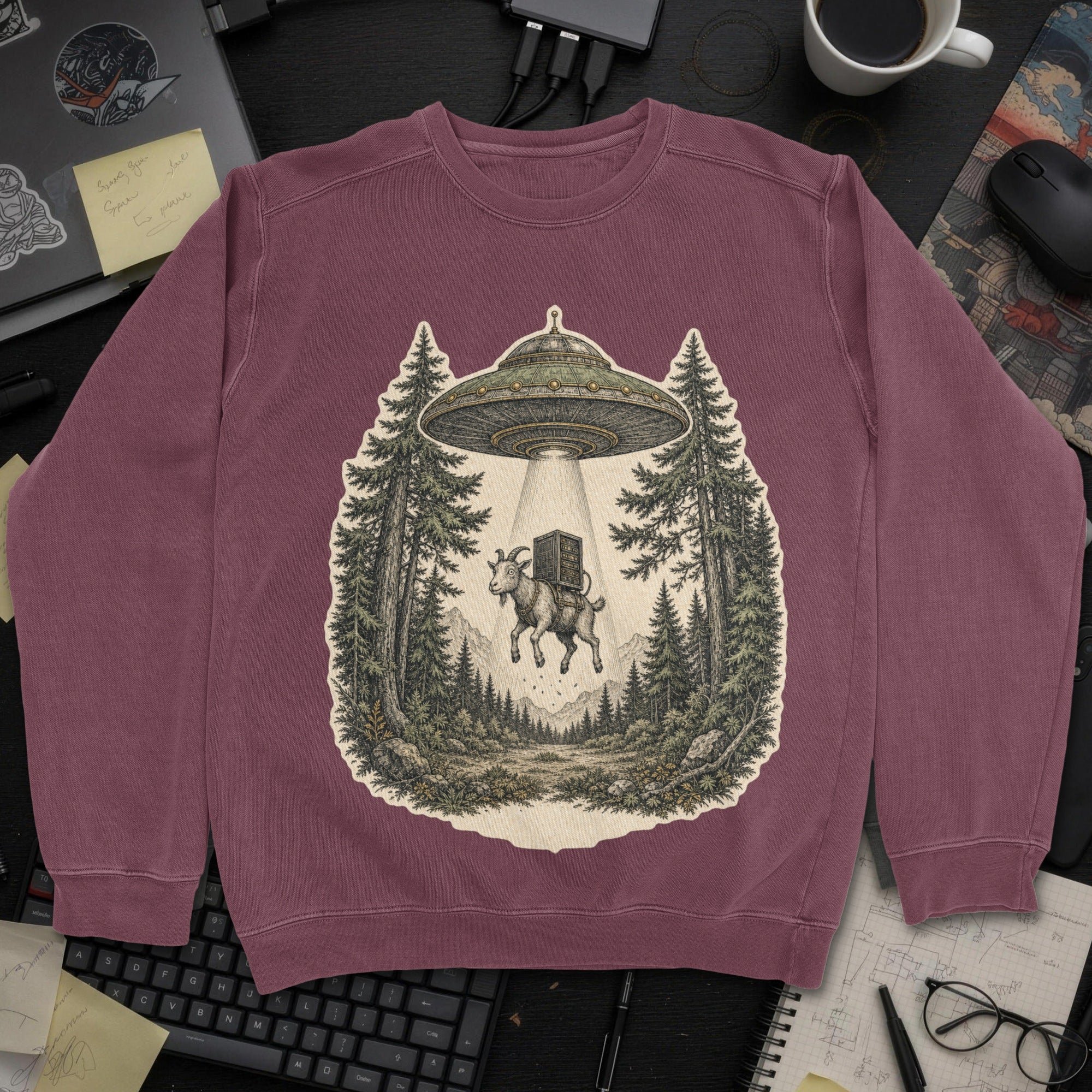 UFO Abduction Sweatshirt - Maroon mockup