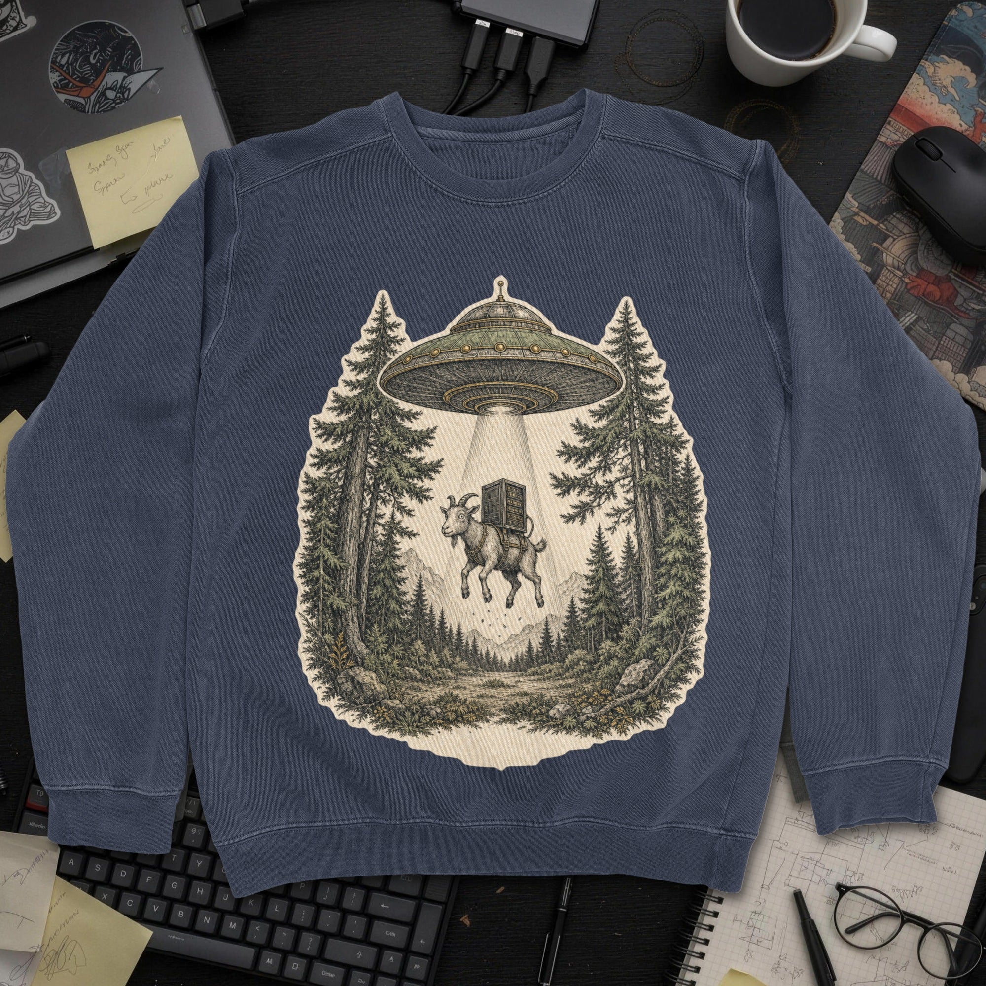 UFO Abduction Sweatshirt - Navy mockup