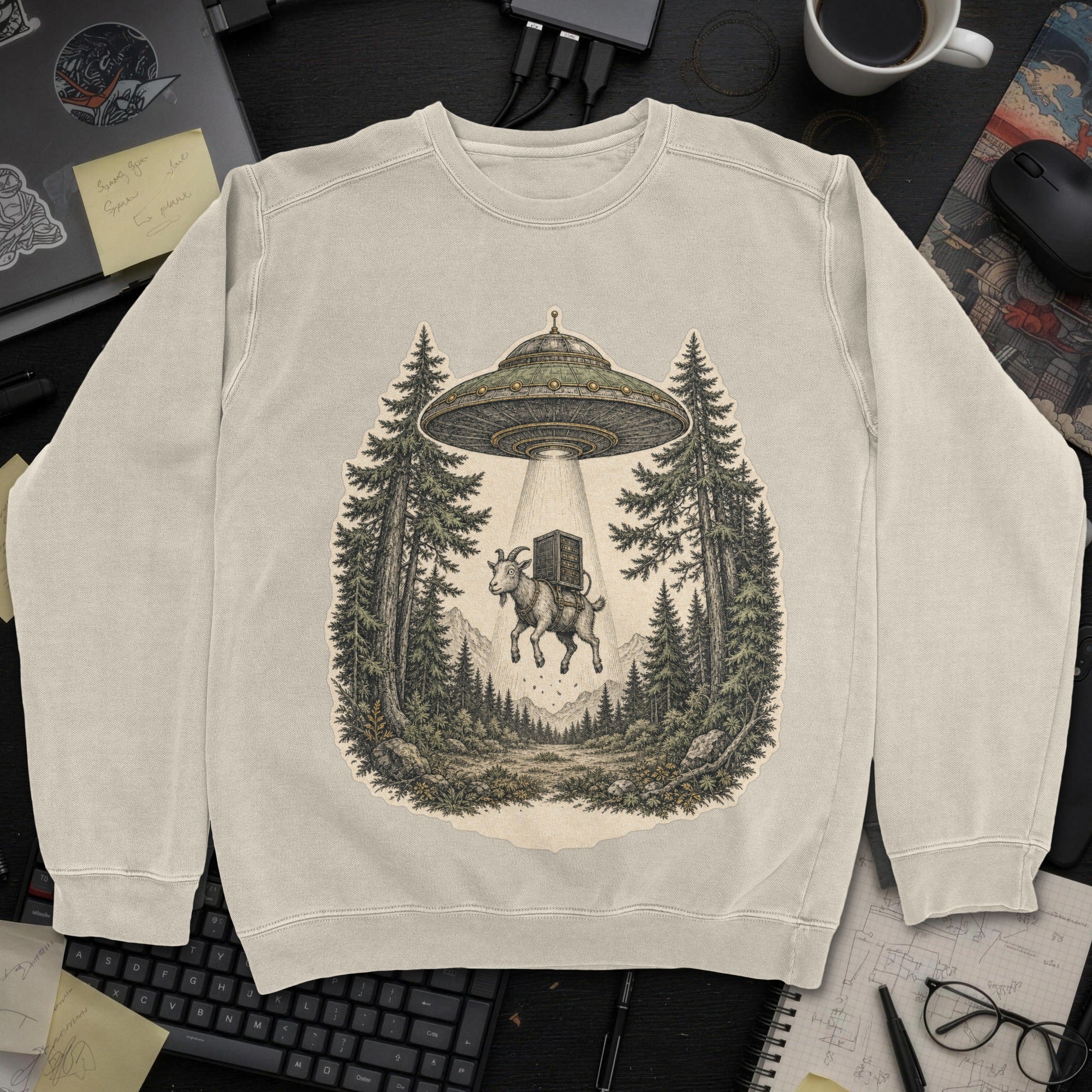 UFO Abduction Sweatshirt - Sand mockup