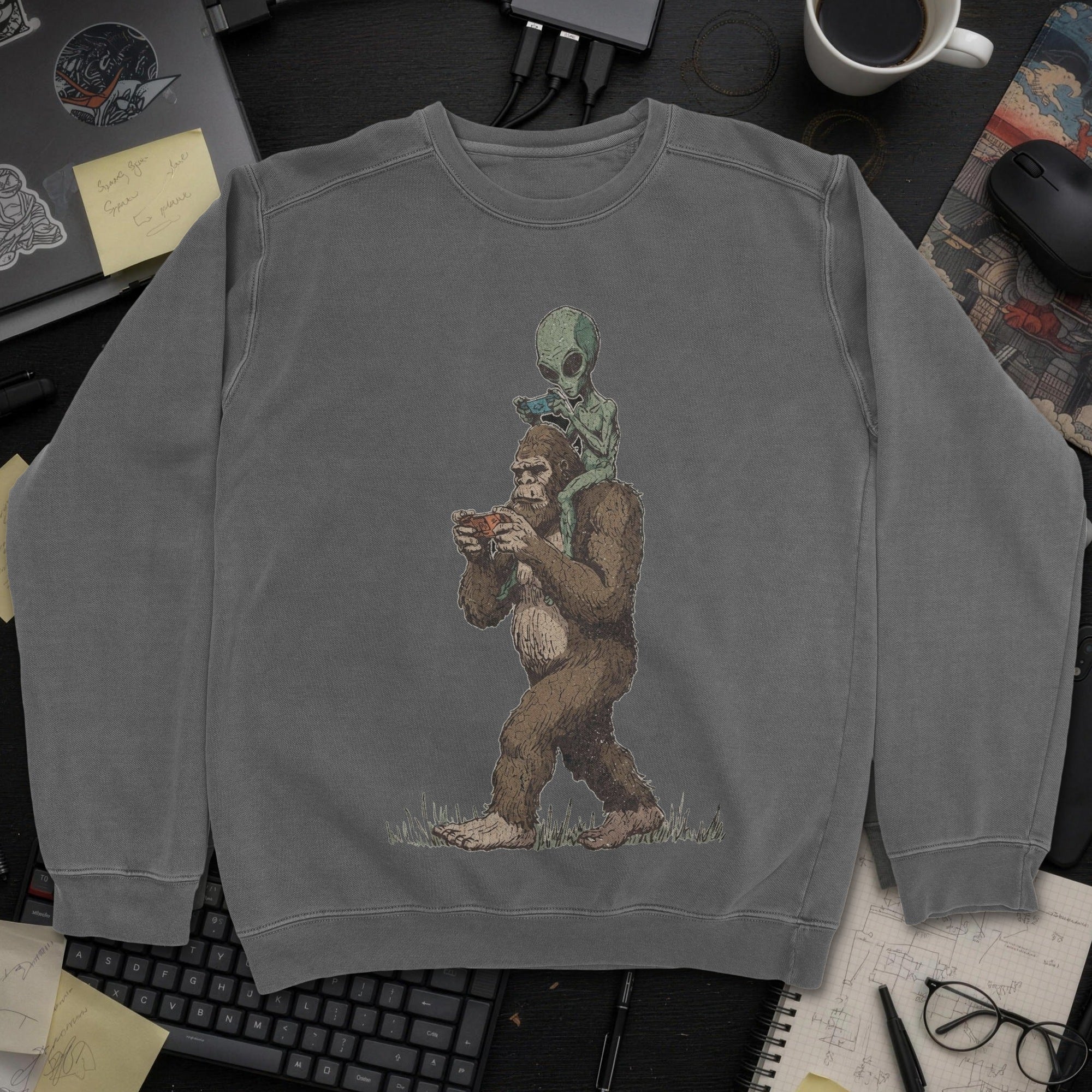 Bigfoot Encounter Sweatshirt - Dark Heather mockup