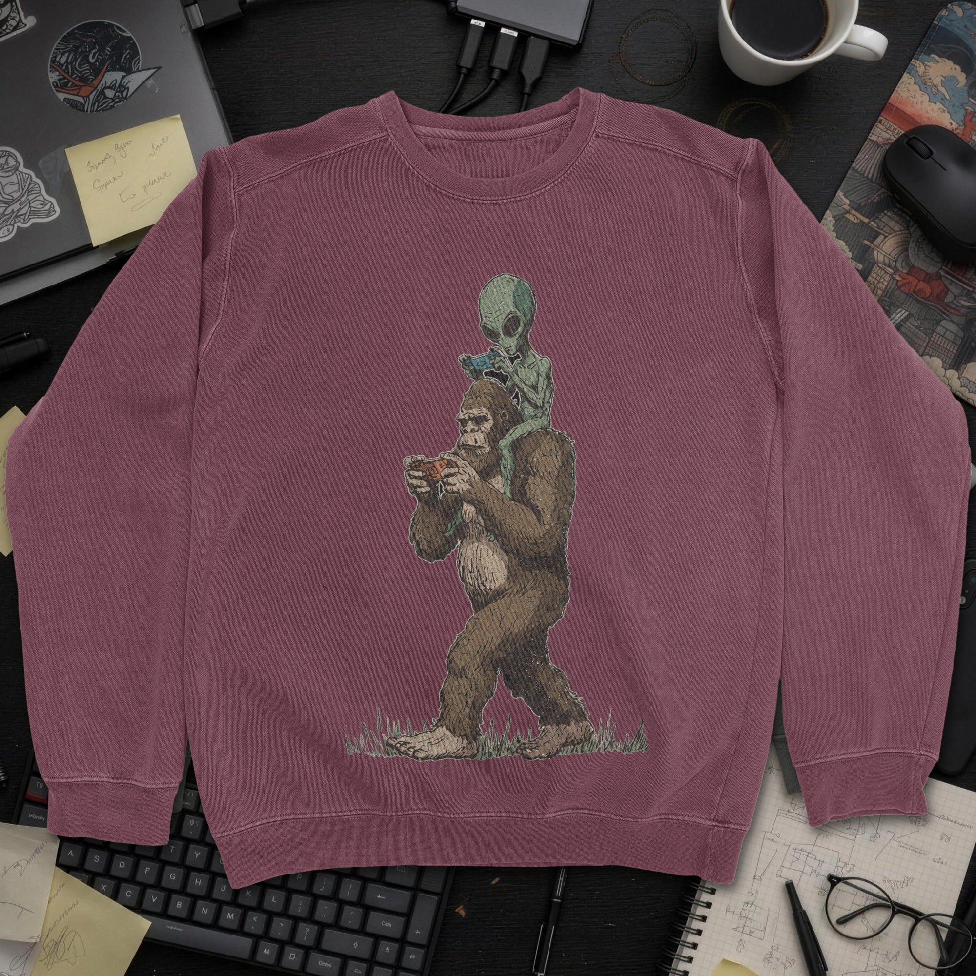 Bigfoot Encounter Sweatshirt - Maroon mockup