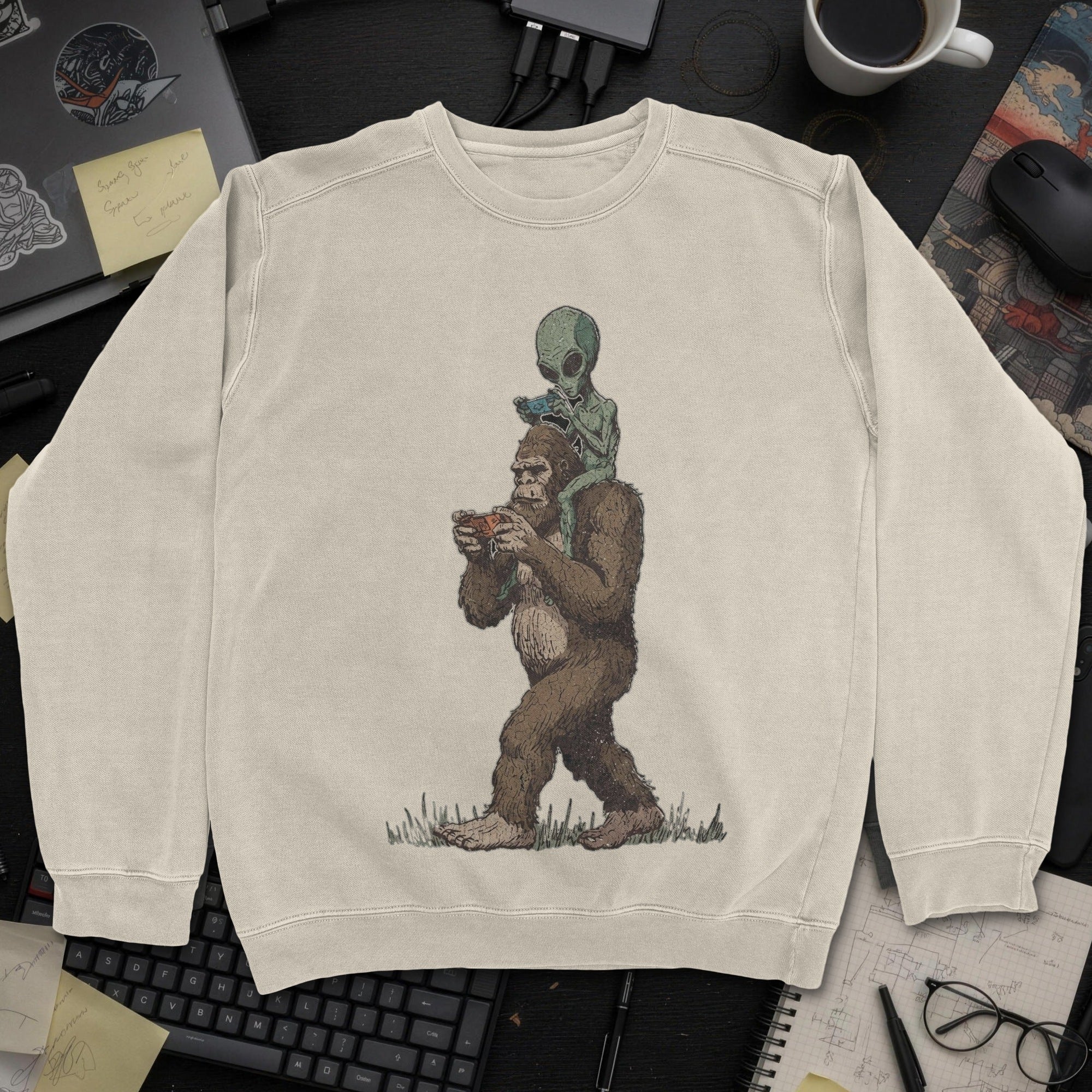 Bigfoot Encounter Sweatshirt - Sand mockup