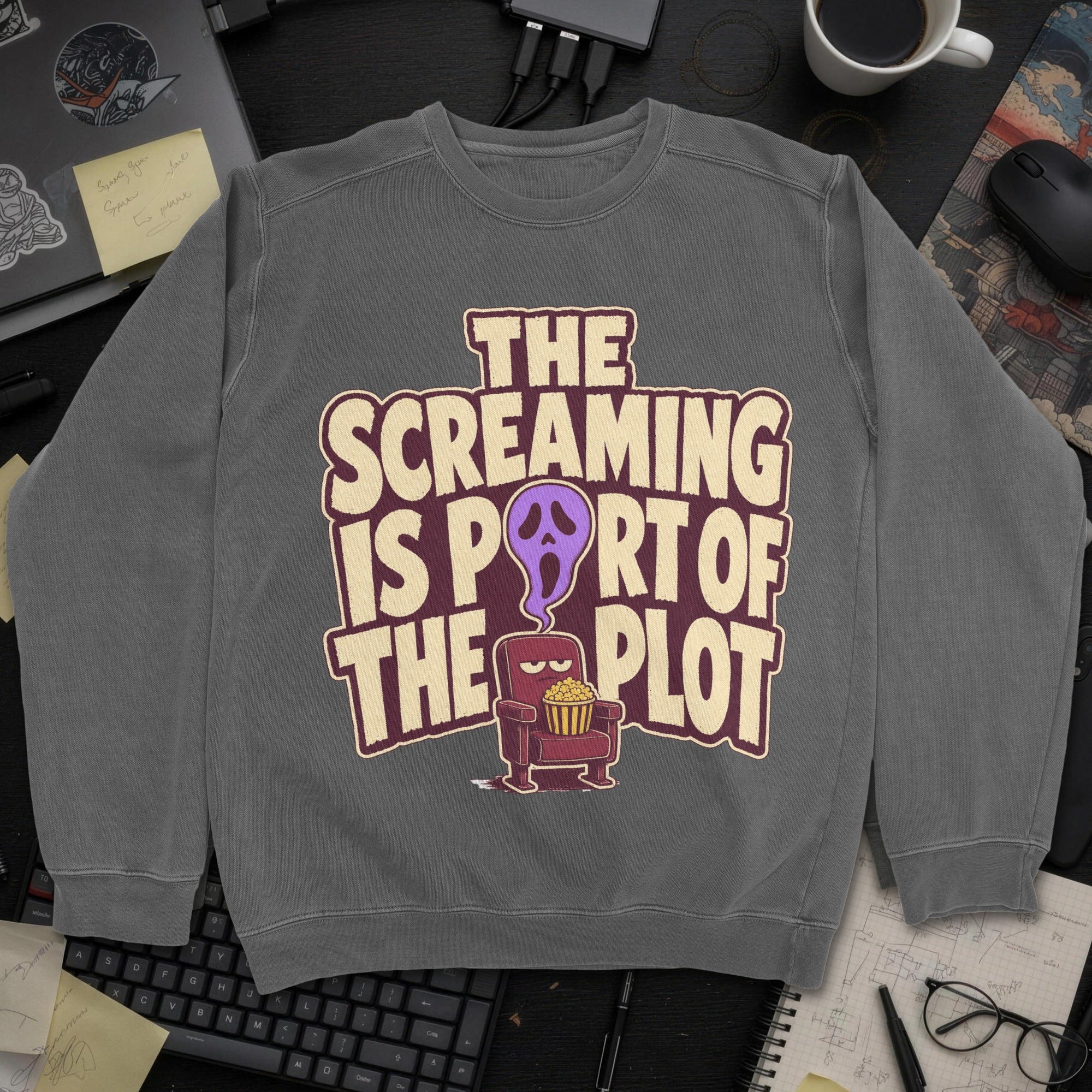 The Screaming Is Part of the Plot Sweatshirt - Dark Heather mockup