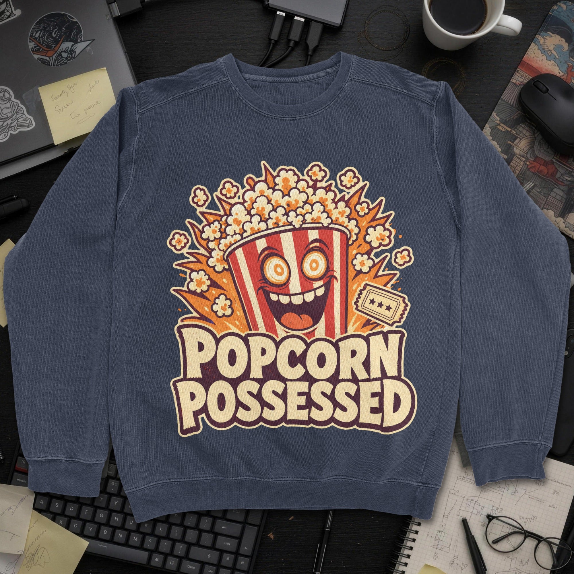 Popcorn Possessed Sweatshirt - Navy mockup