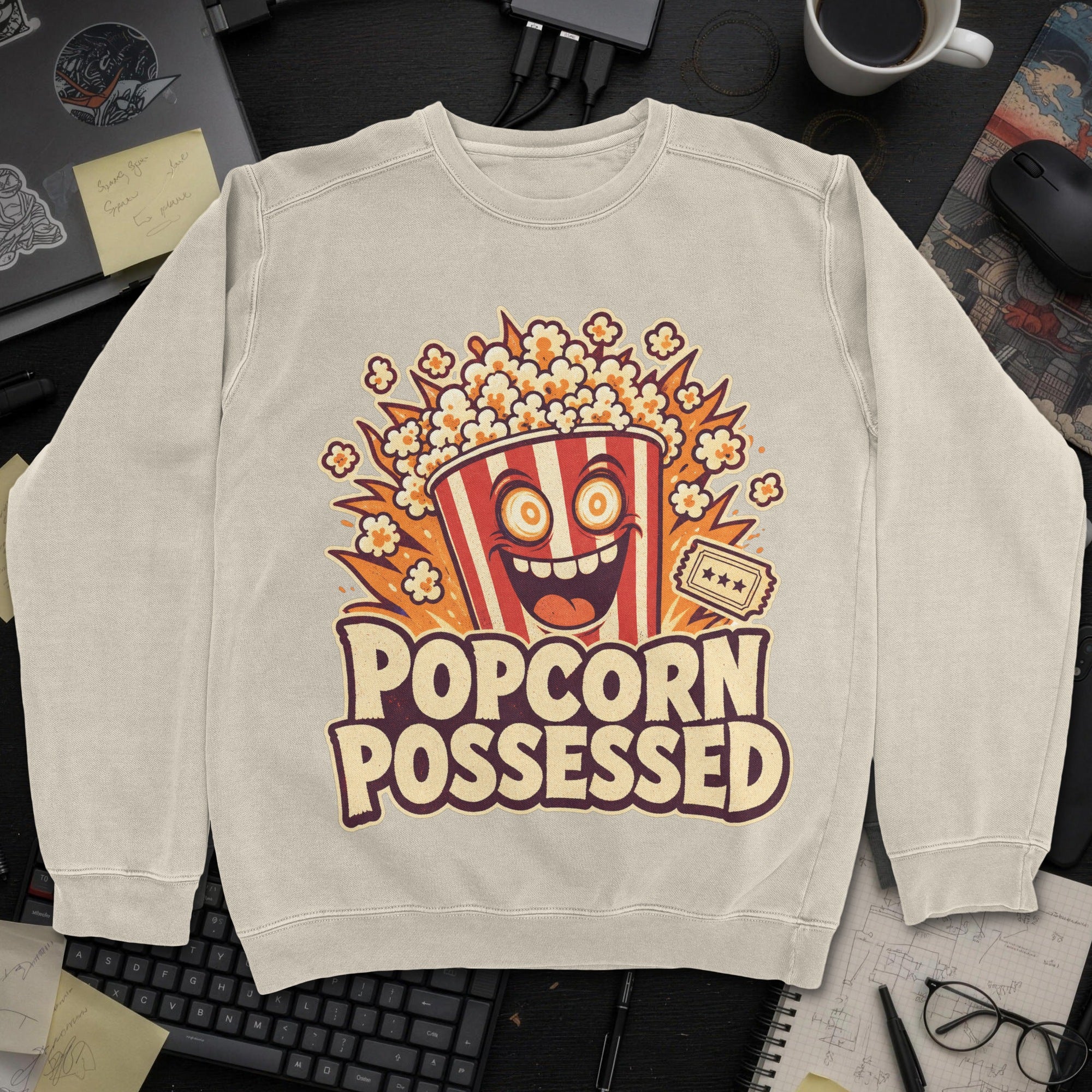 Popcorn Possessed Sweatshirt - Sand mockup