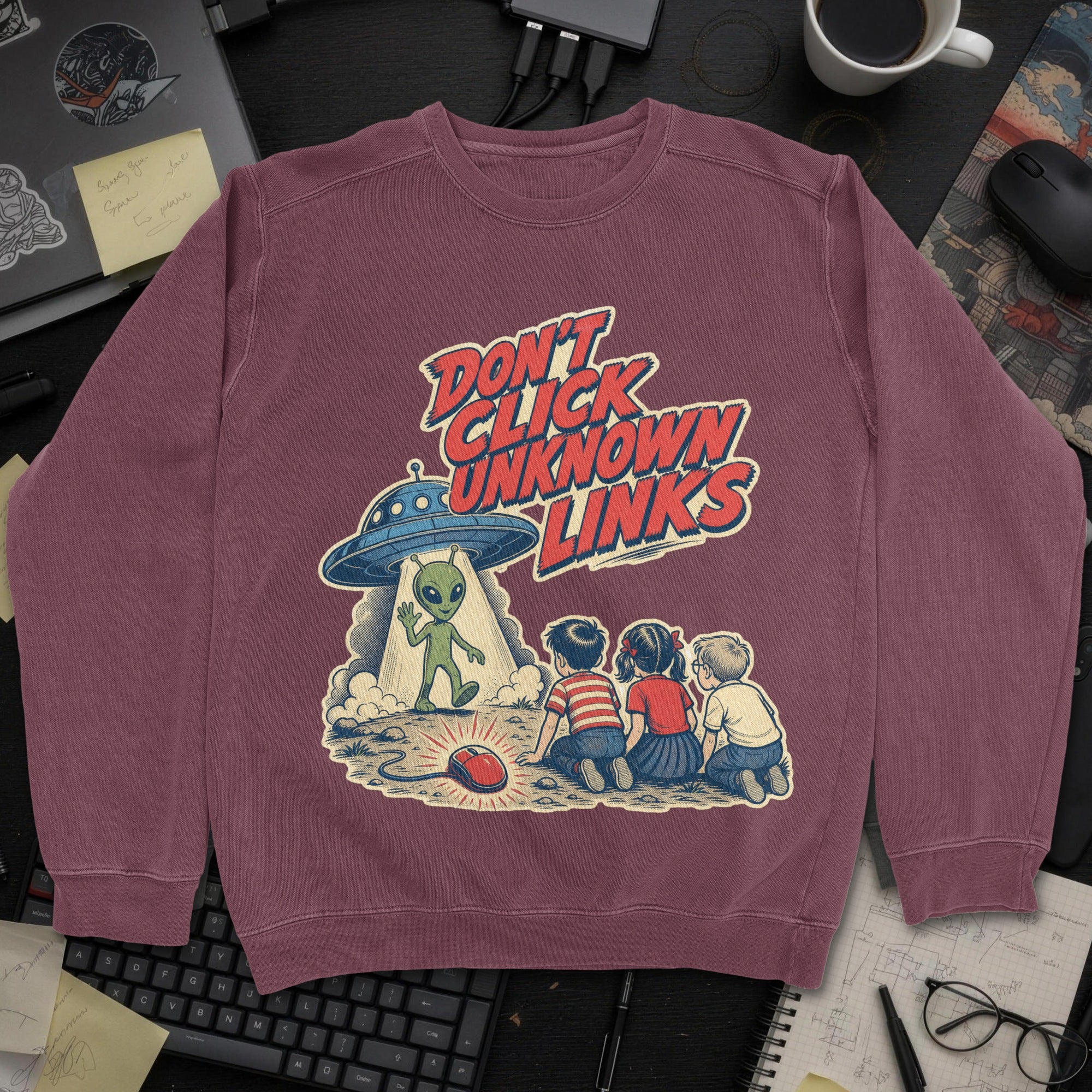 Don’t Click Unknown Links Sweatshirt - Maroon mockup