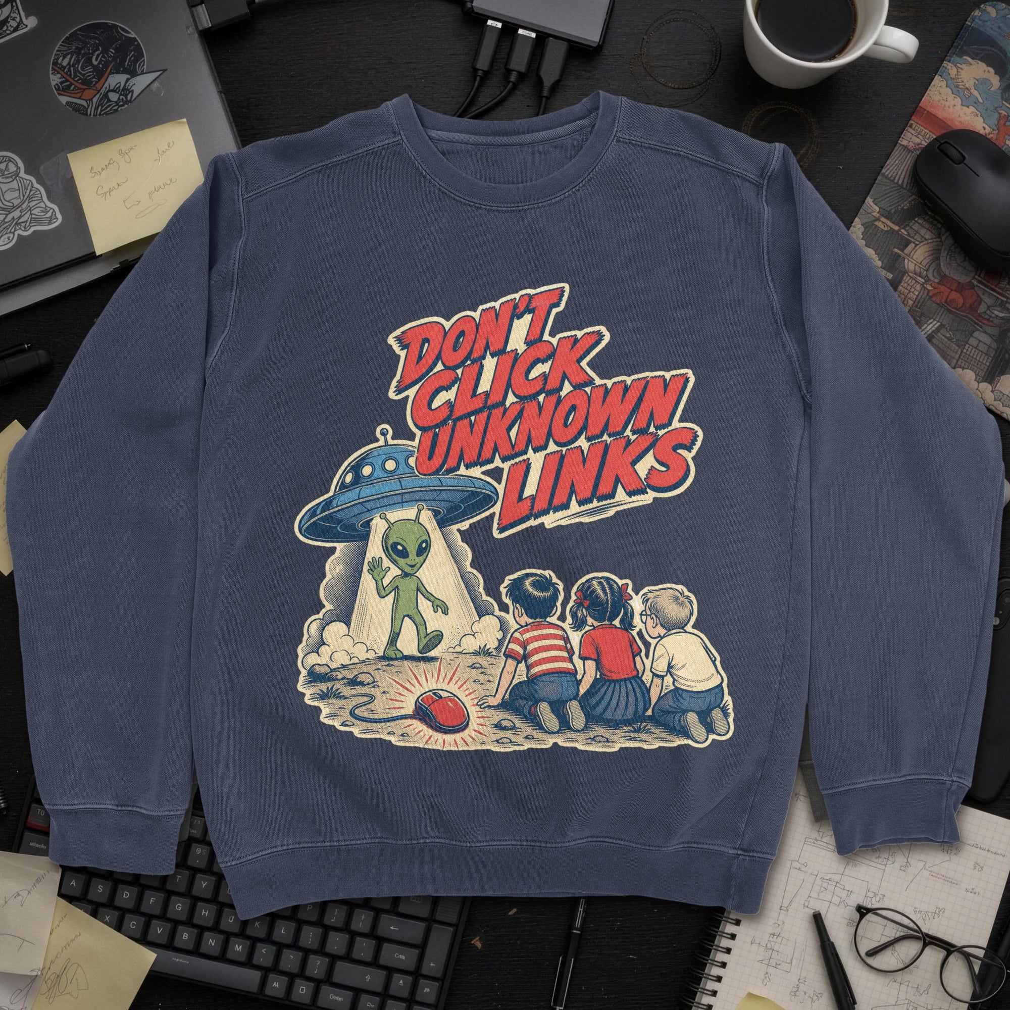 Don’t Click Unknown Links Sweatshirt - Navy mockup