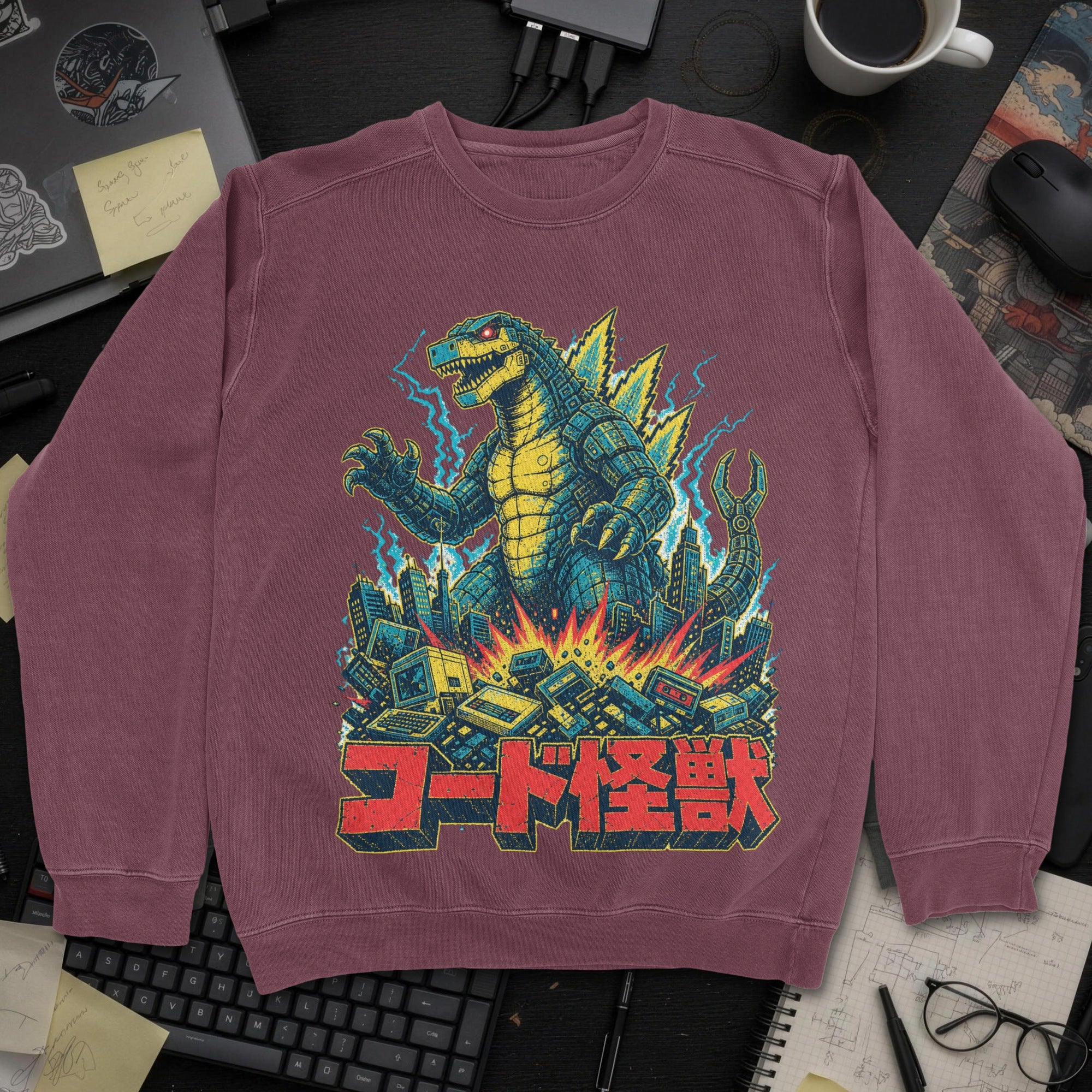Kaiju Tech Monster Sweatshirt - Maroon mockup