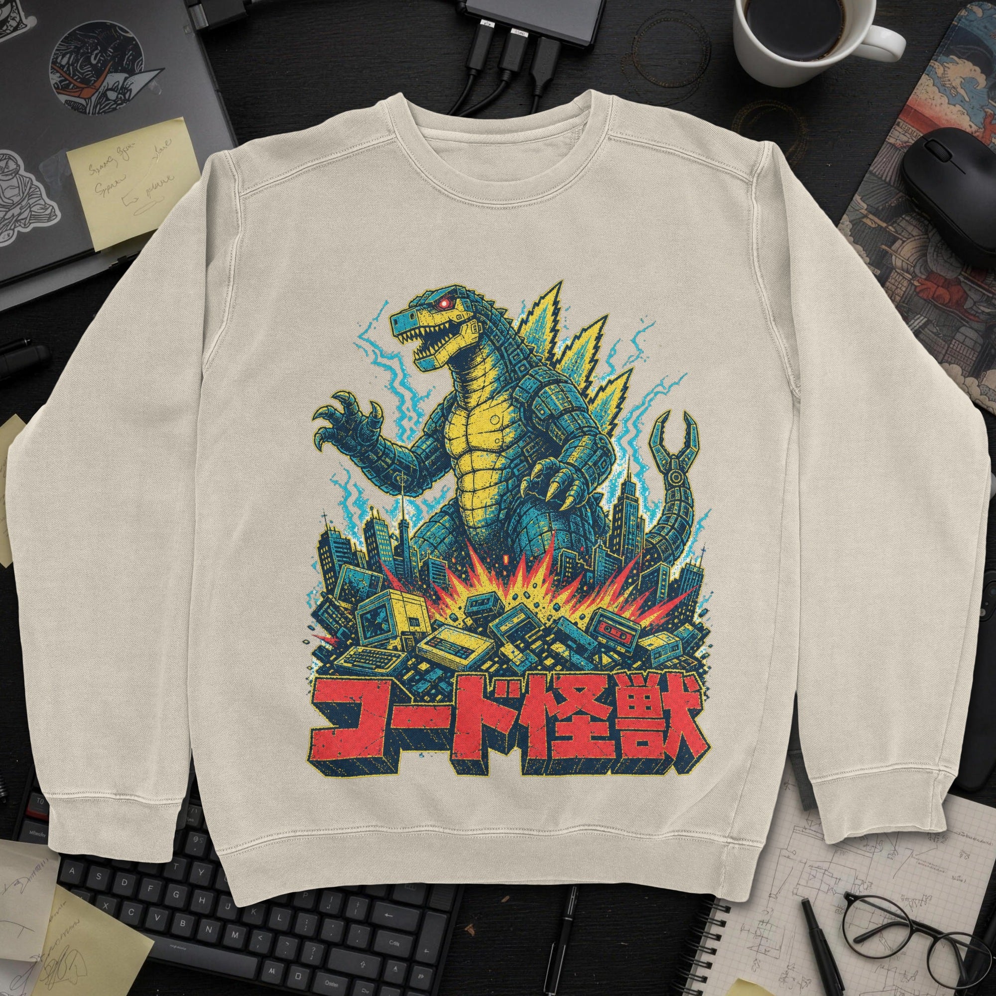 Kaiju Tech Monster Sweatshirt - Sand mockup