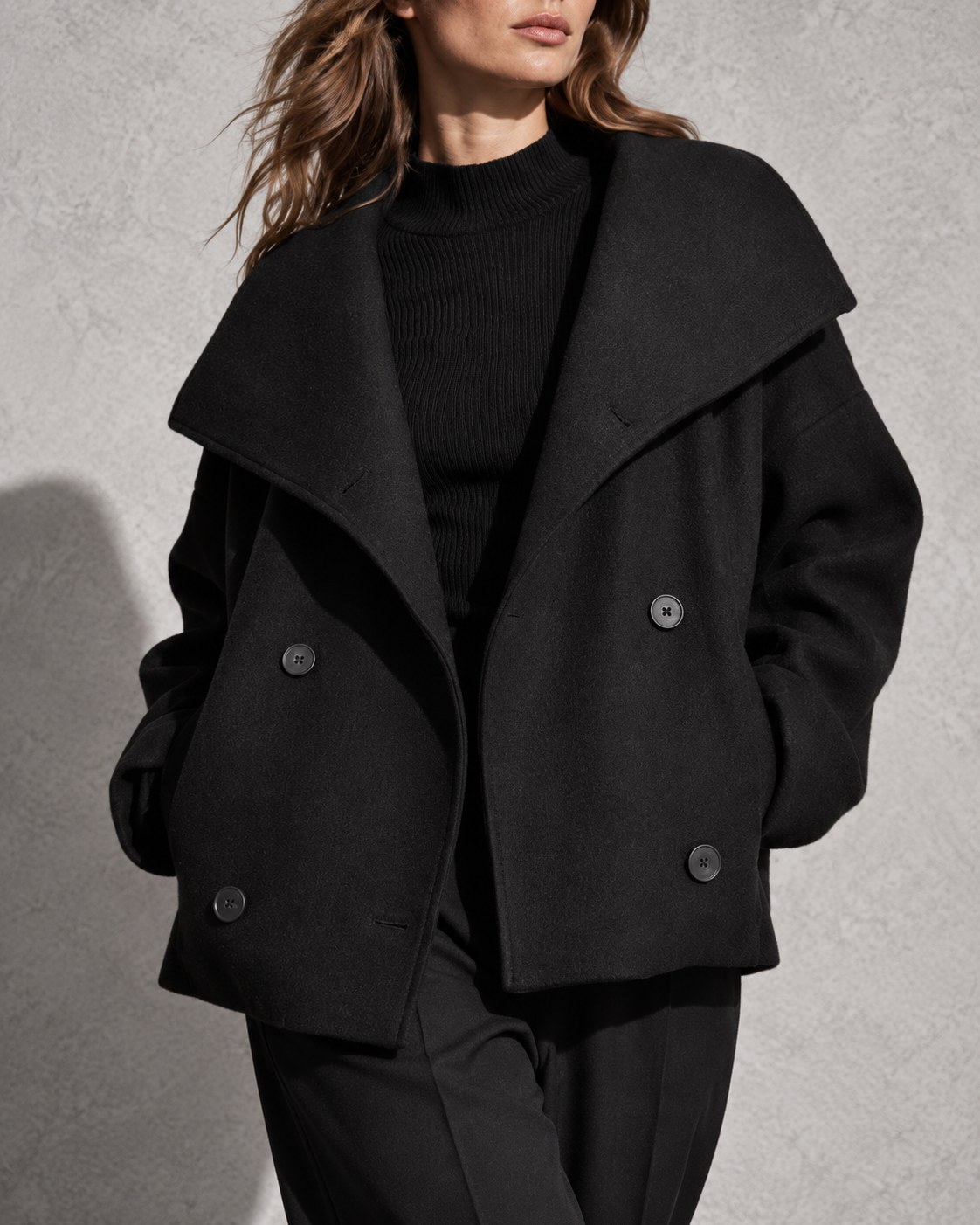 Women's Coat Cropped Double-Breasted Front