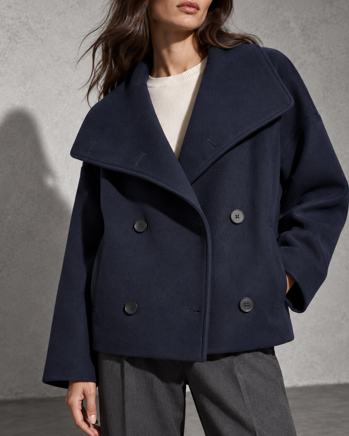 Women's Coat Cropped Double-Breasted Front